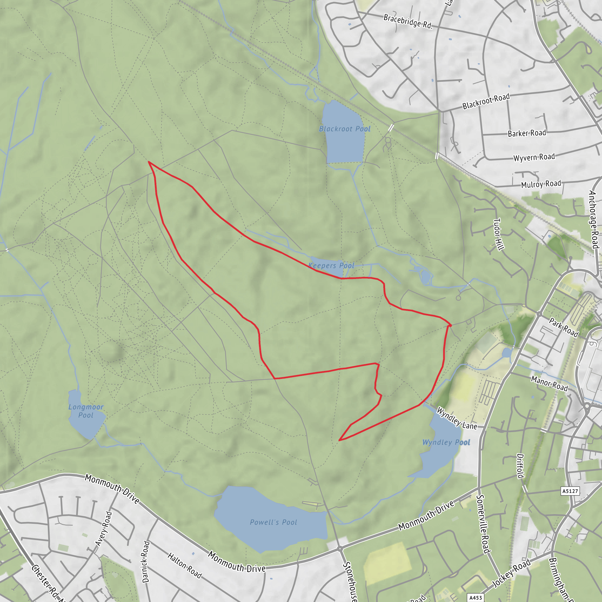 Wyndley Wood, Hill Hurst and Keeper's Pool Loop mobile static map
