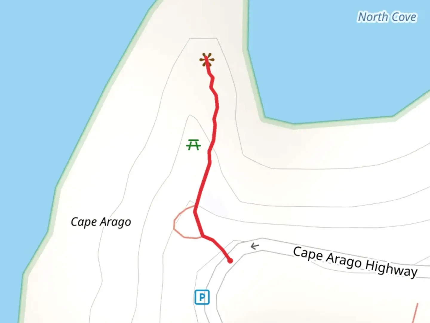 An image depicting the trail Cape Argo North Cove Trail and its surrounding area.