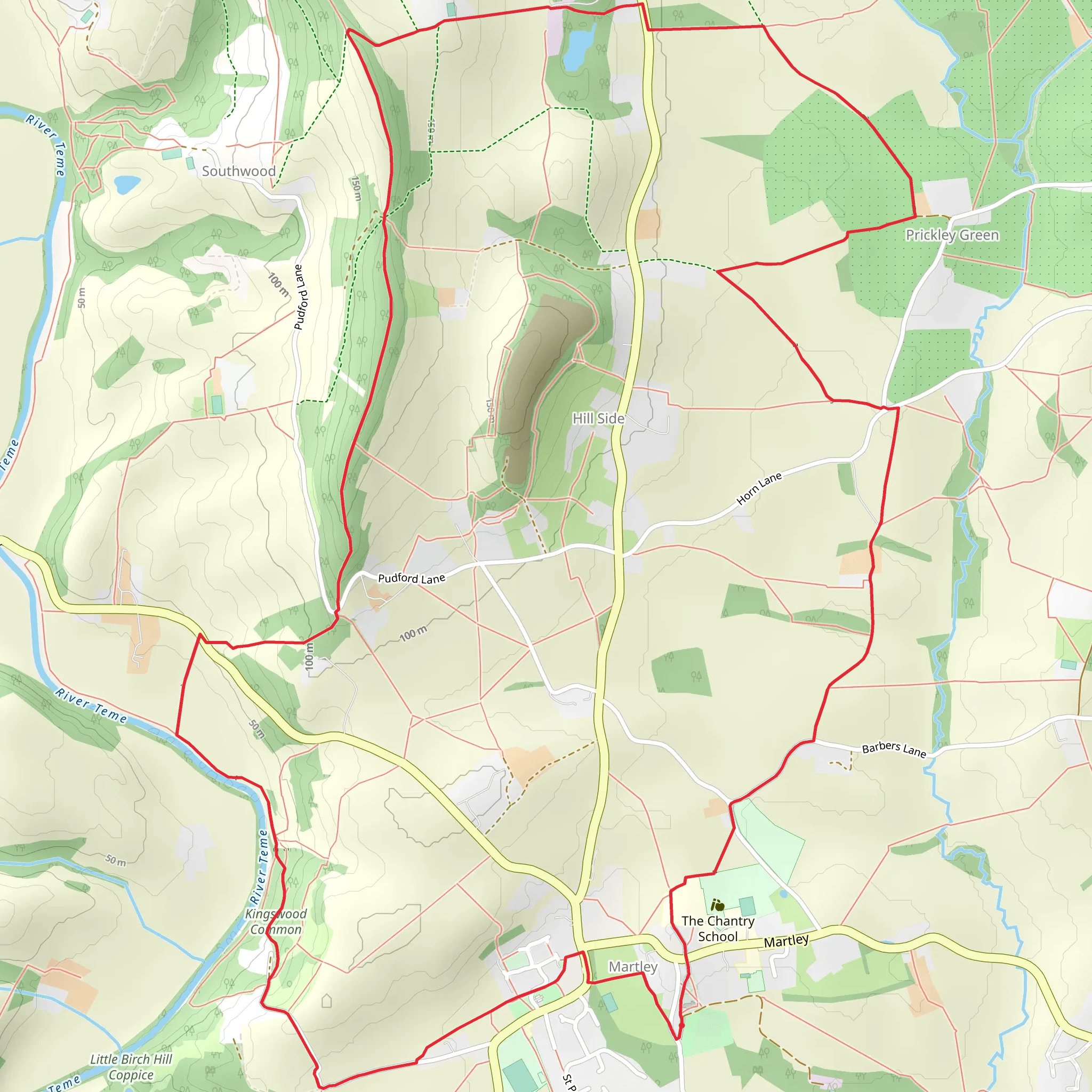 Pudford Hill and Kingswood Loop mobile static map