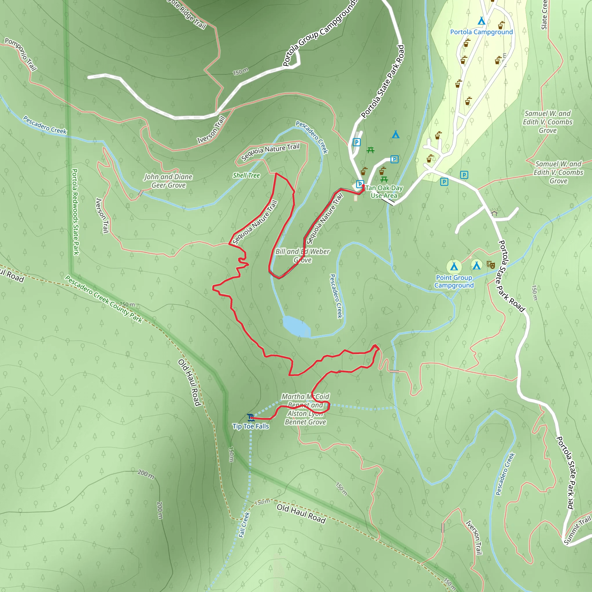 Tip Toe Falls, Iverson and Sequoia Nature Trail mobile static map
