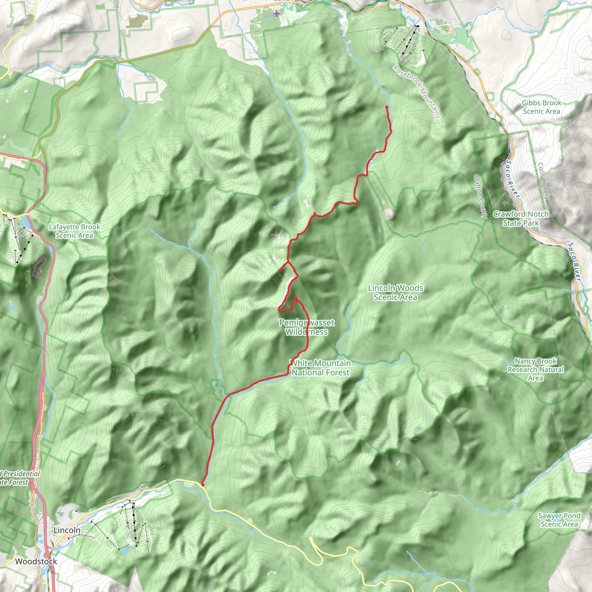 Hoxie Brook to Kancamagus Highway via Zealand Trail mobile static map