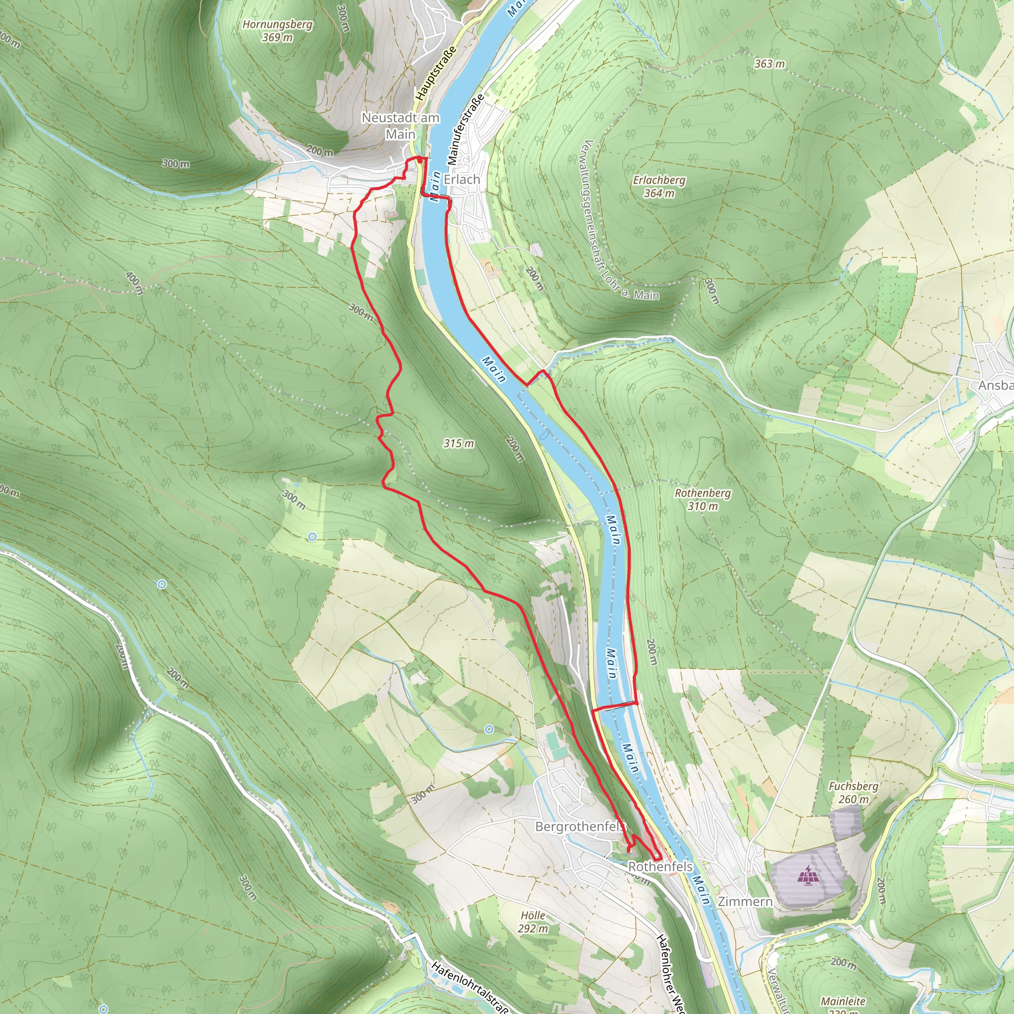 Mainweg Teil and Ortswanderweg Rothenfels 3 mobile static map