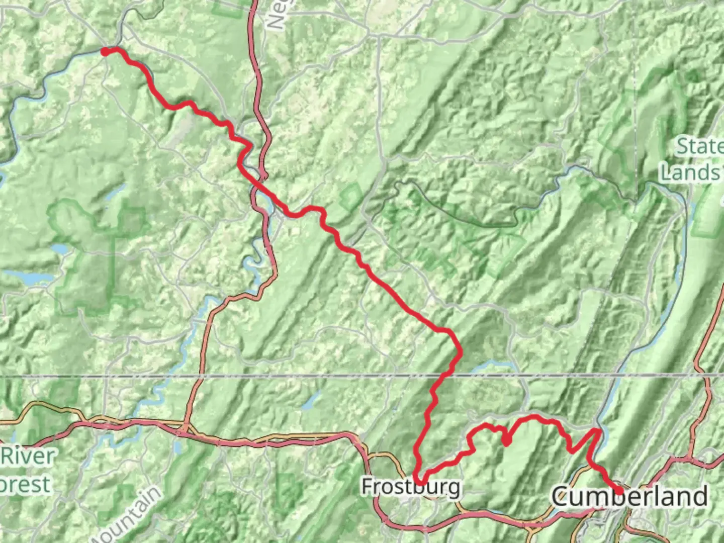 An image depicting the trail Rockwood to Cumberland via Great Allegheny Passage and its surrounding area.