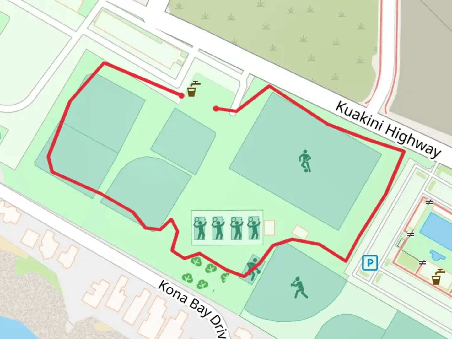 An image depicting the trail Kailua Kona Keiki Park Loop and its surrounding area.