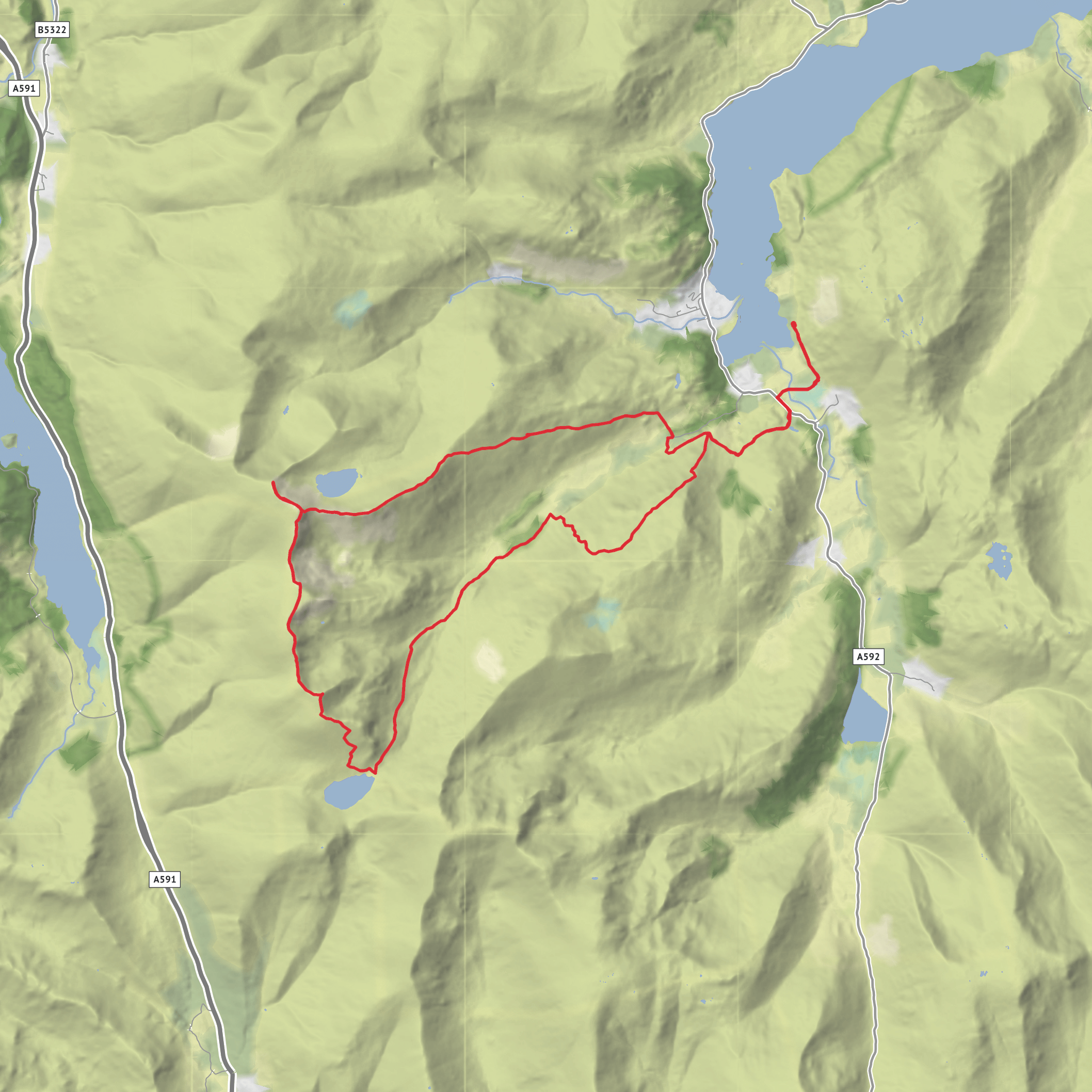 Patterdale - Helvellyn StridingEdge - Dollywaggon Pike - Grisdale Tarn and Zigazg path overlooking Grisdale Valley mobile static map