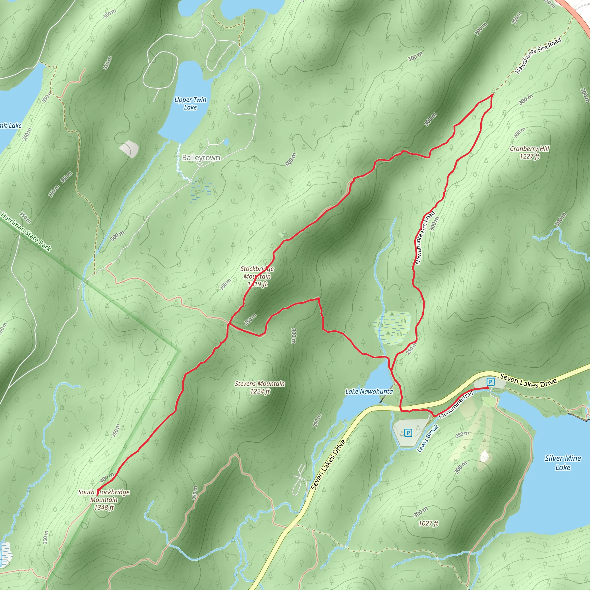 South Stockbridge Mountain, Stockbridge Mountain and Lake Nawahunta Loop via Long Path mobile static map