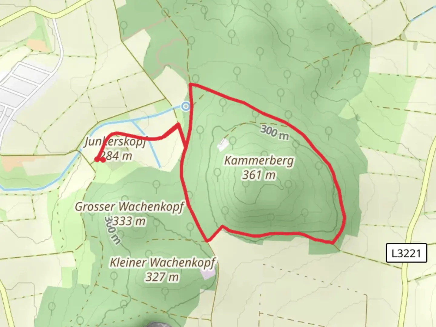 An image depicting the trail Kammerberg Loop via Metze Rundweg 1 and its surrounding area.