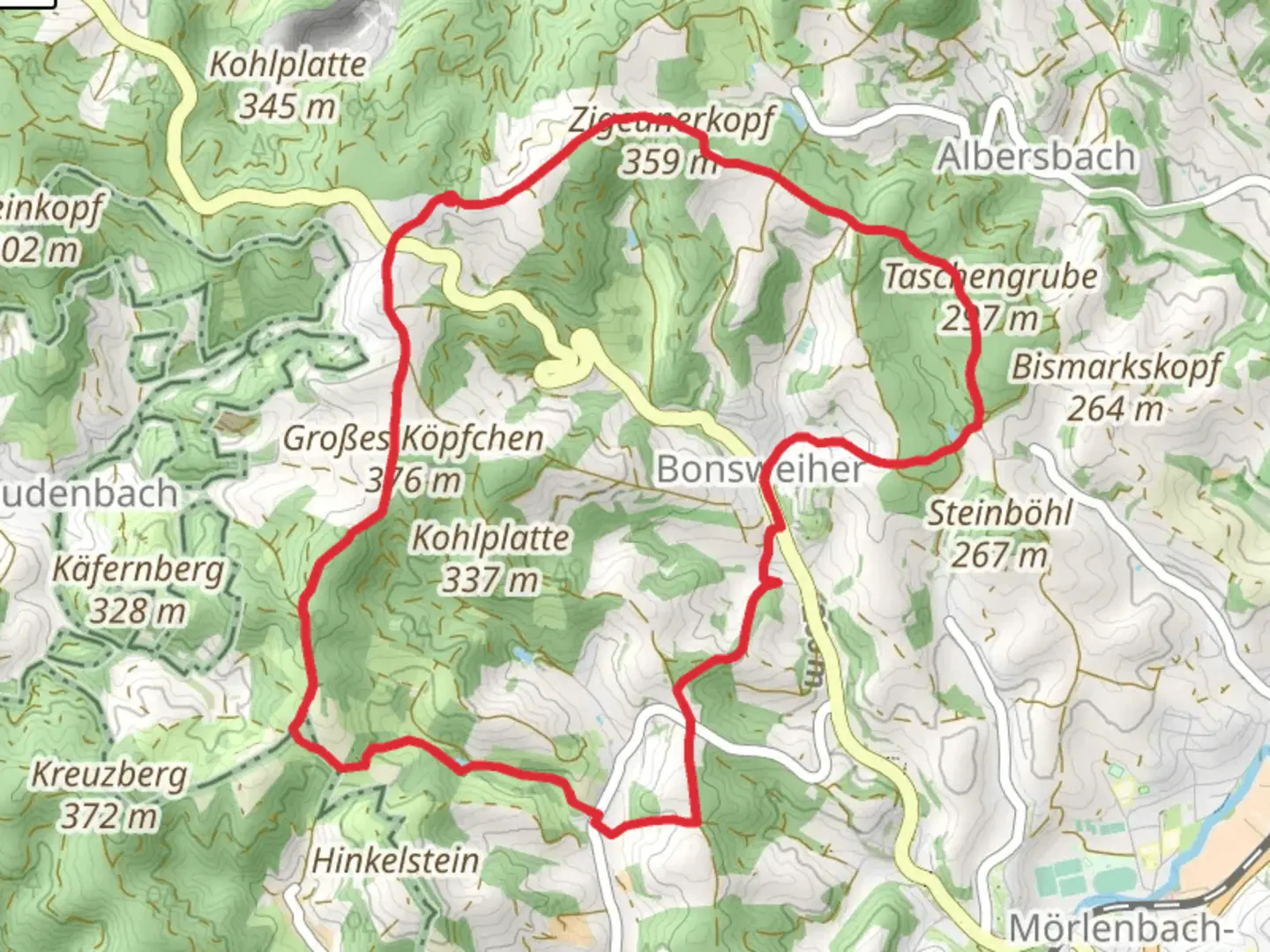 An image depicting the trail Brandschutzteich Dornwiese and Juhoehe and its surrounding area.
