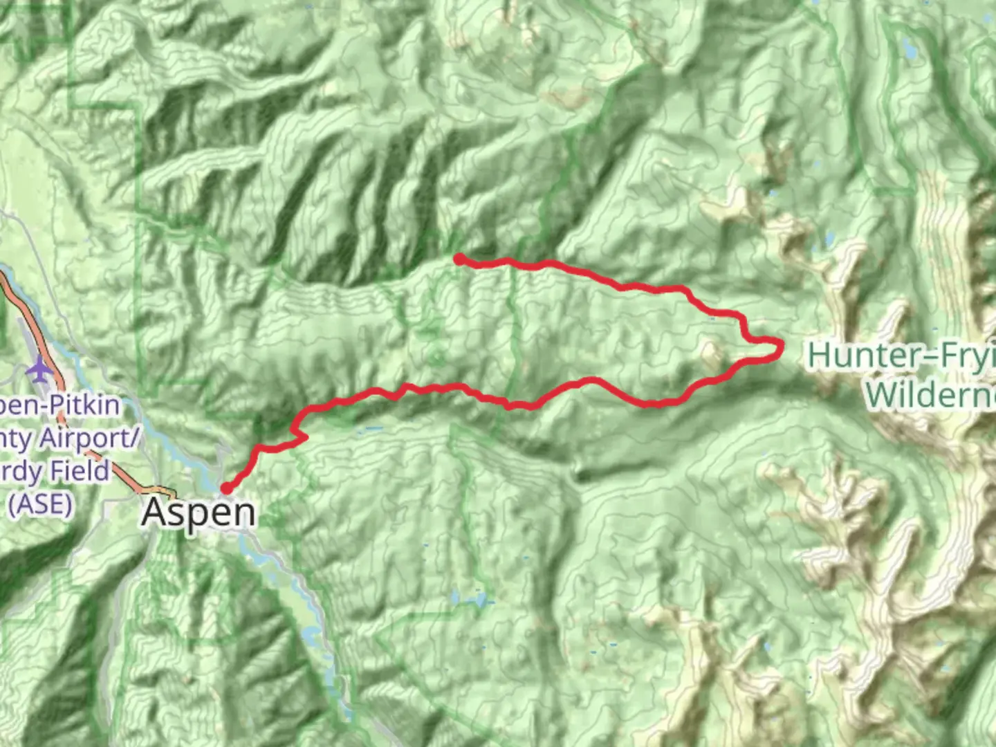 An image depicting the trail Woody Creek and Hunter Creek and its surrounding area.