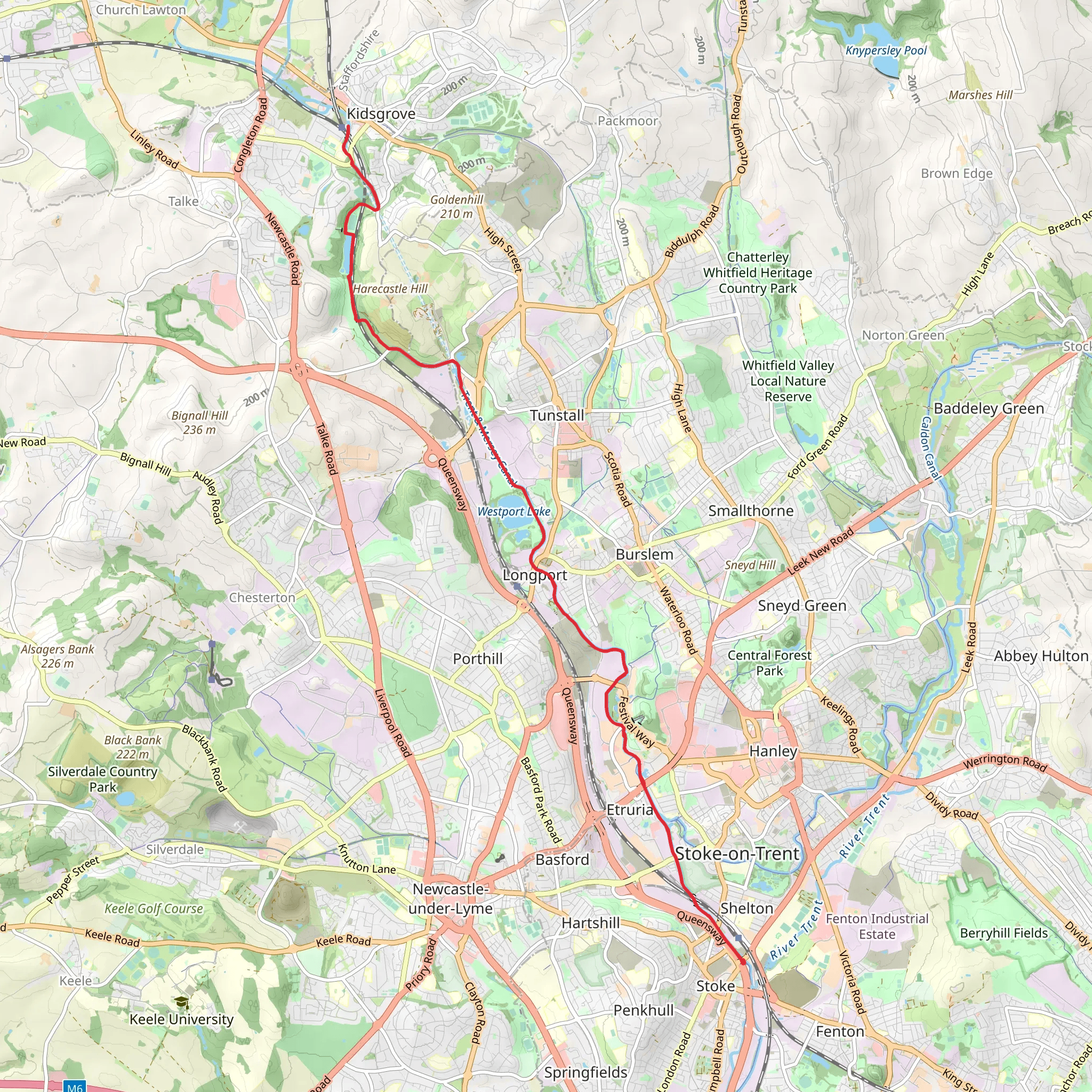 Stoke upon Trent to Kidsgrove Walk via Trent and Mersey Canal mobile static map