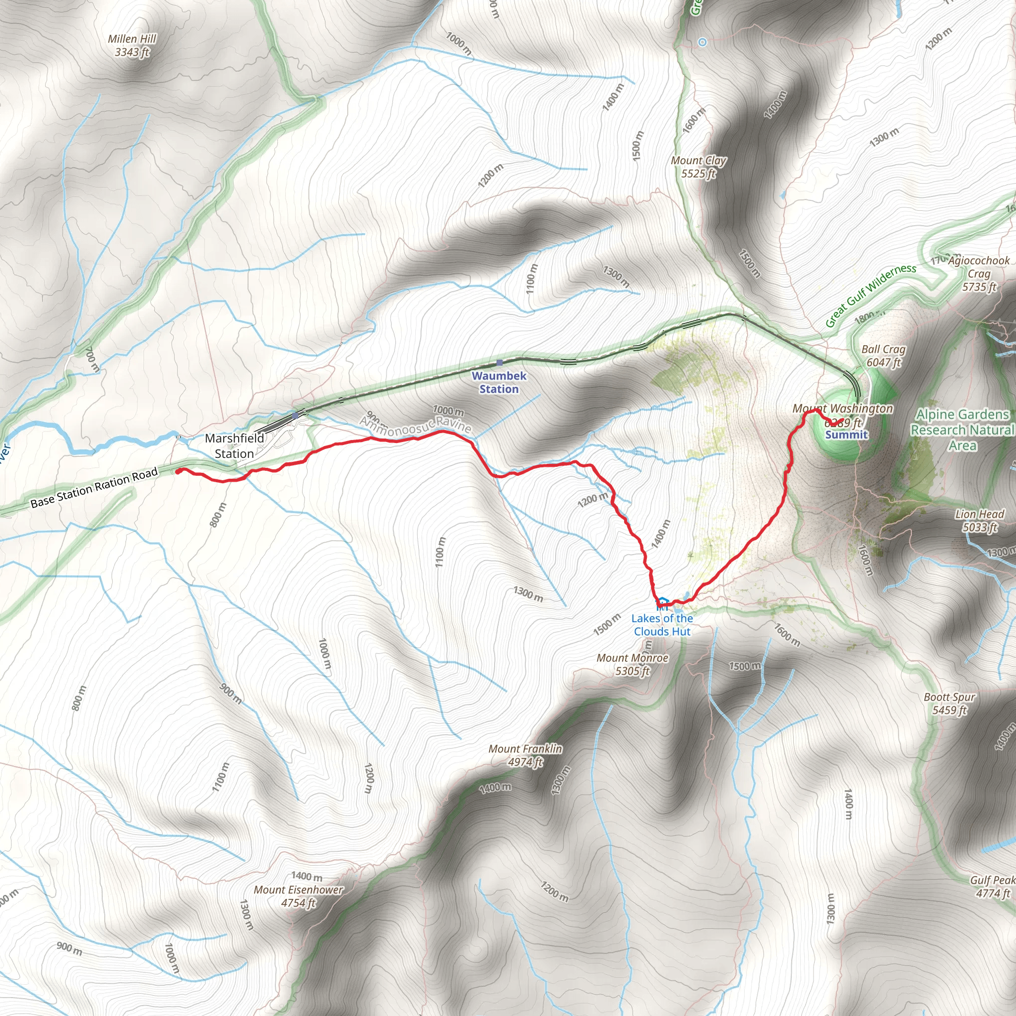 Summit via Ammonoosuc Ravine Trail mobile static map
