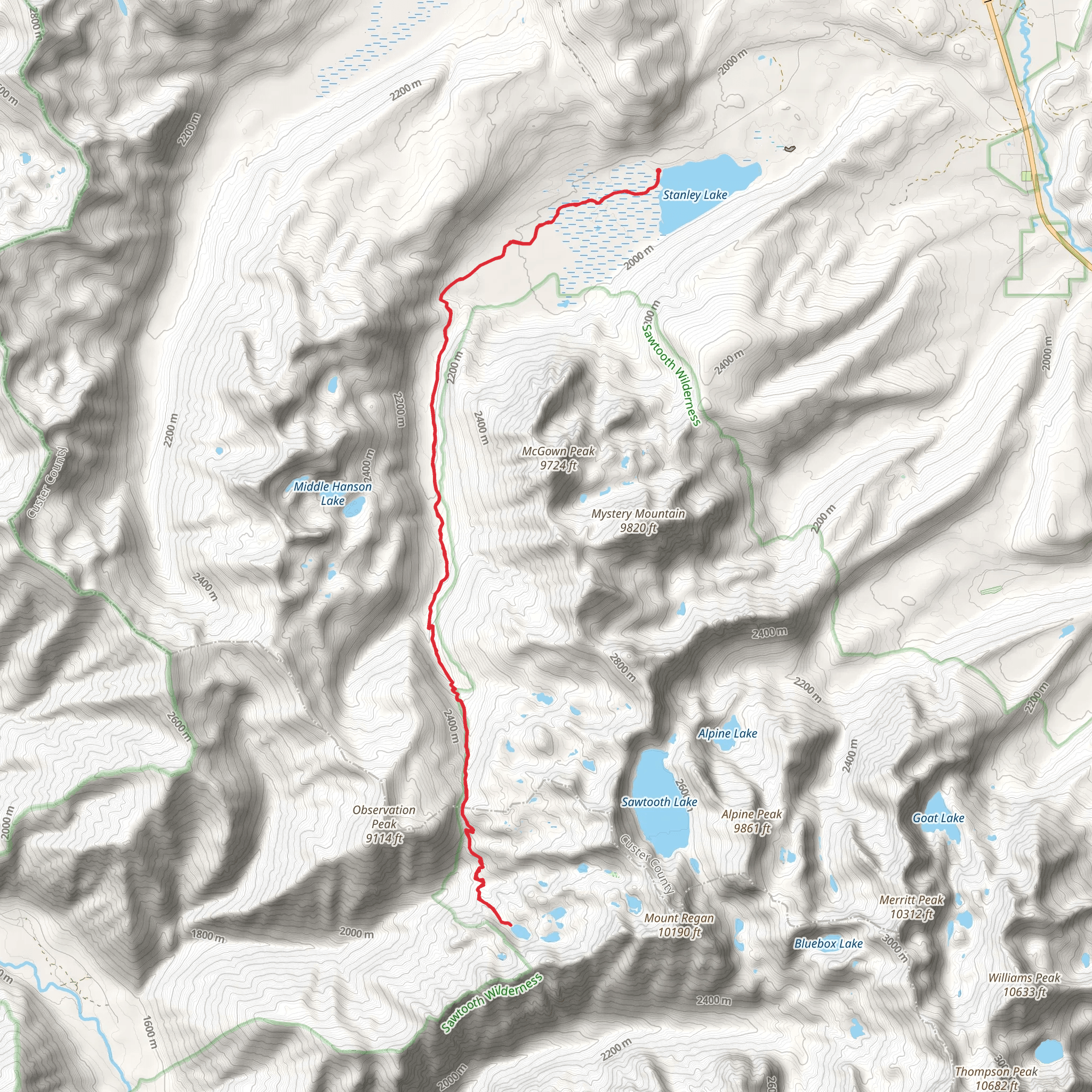 Trail Creeks Lake via Iron Creek-Stanley Lake Trail mobile static map