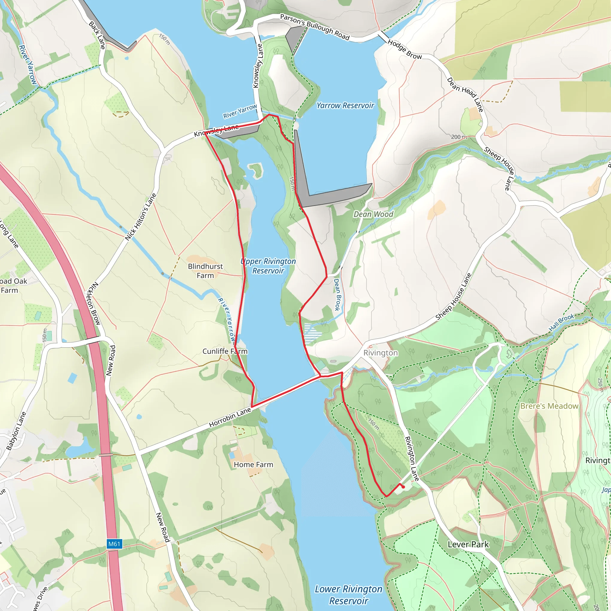 Upper Rivington Reservoir Loop mobile static map