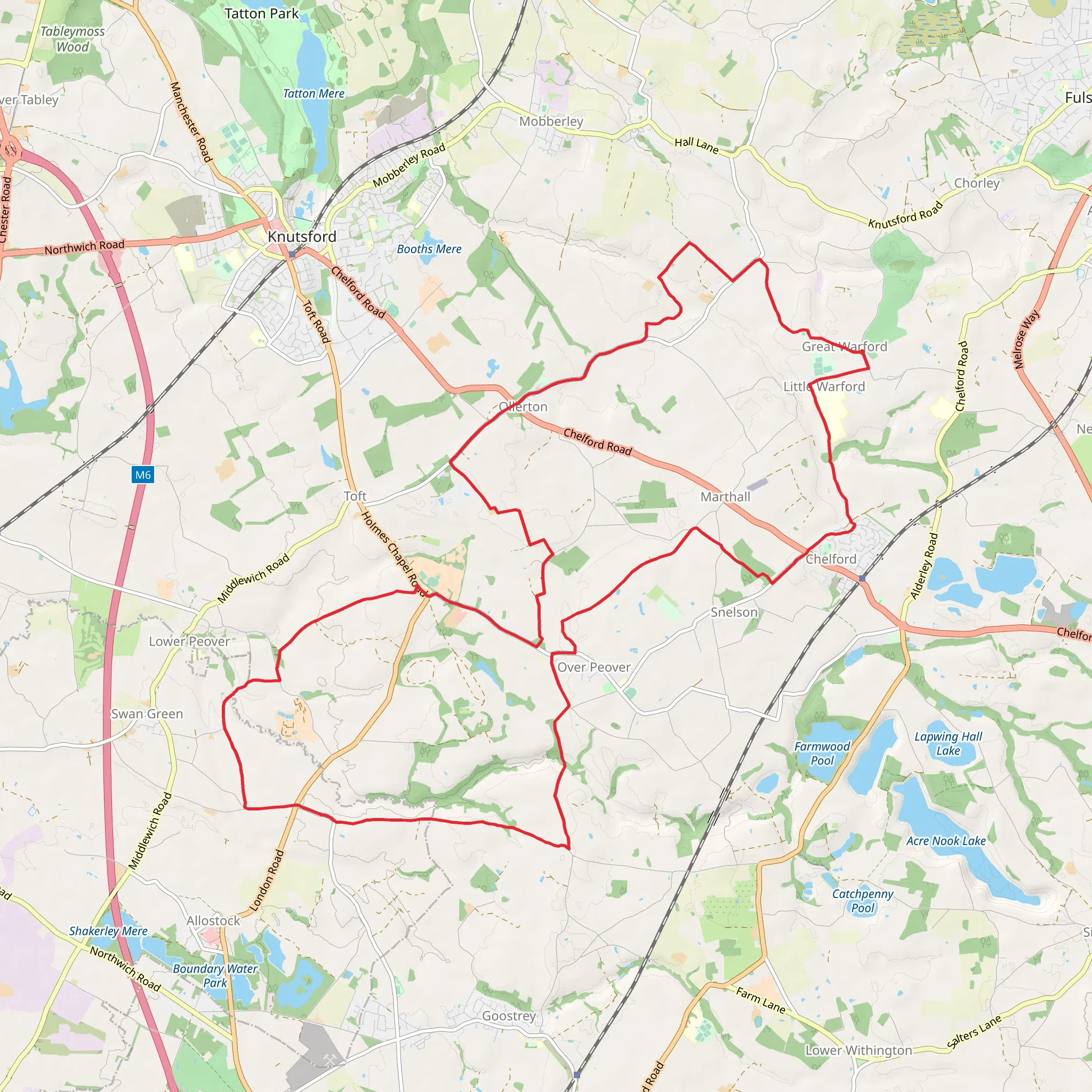 Great Warford, Chelford and Boots Green Loop Walk mobile static map