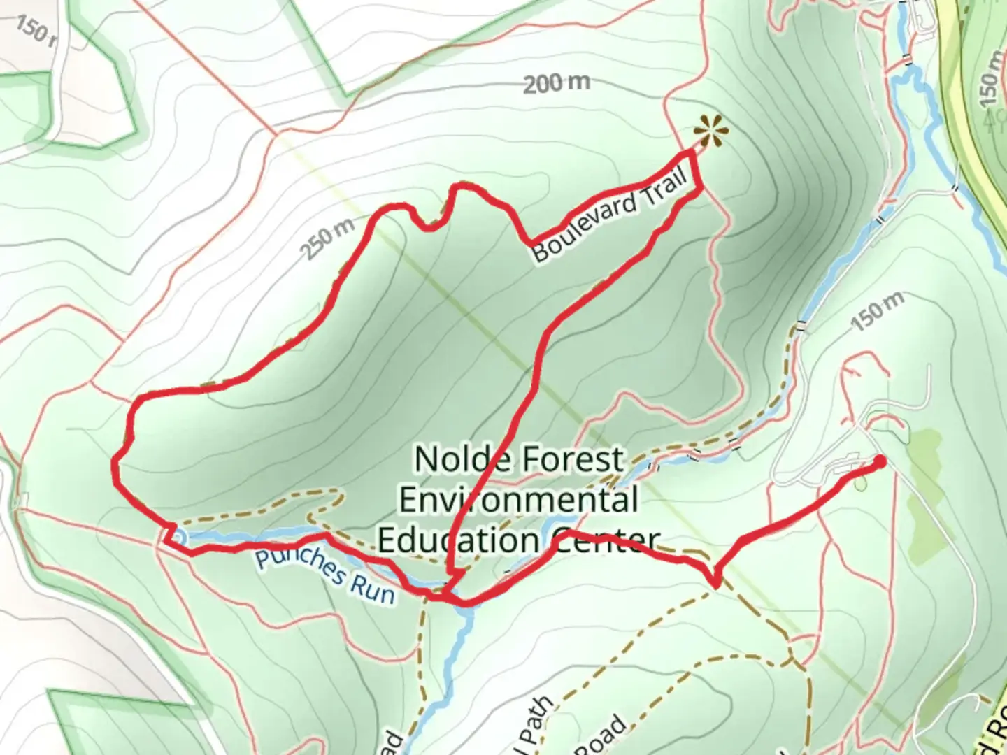An image depicting the trail Boulevard Loop via Kissinger Road and its surrounding area.