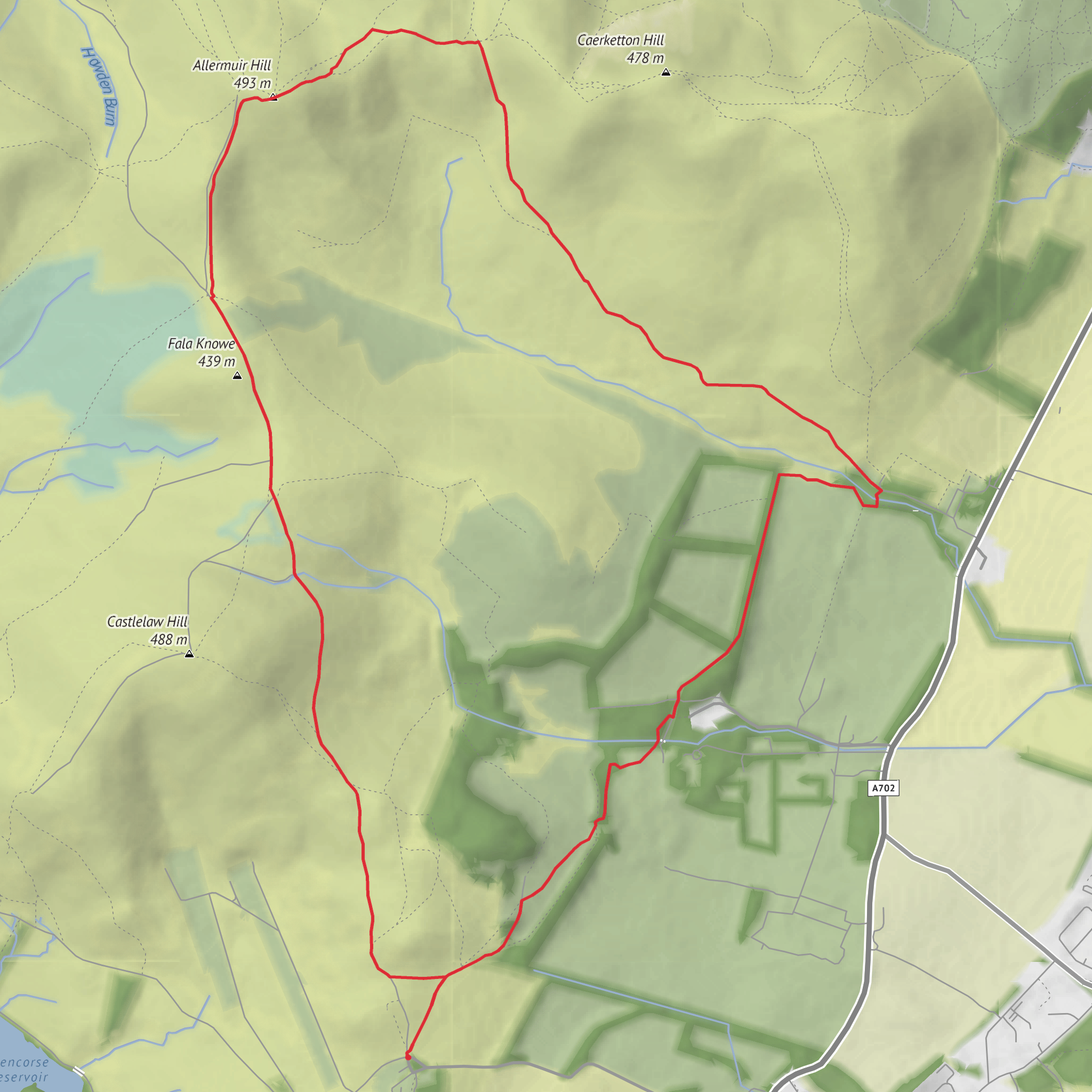 Fala Knowe, Allermuir Hill, Windy Door Nick and Castle Knowe Loop mobile static map