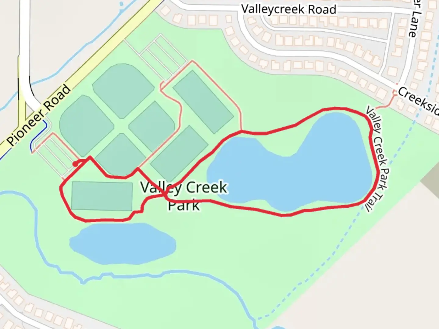 An image depicting the trail Valley Creek Park Loop Trail and its surrounding area.