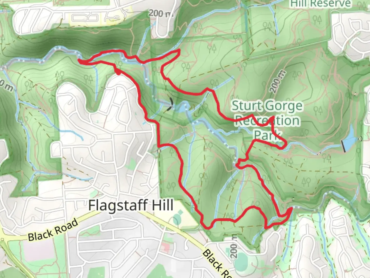 An image depicting the trail Upper Sturt Gorge Loop Walk and its surrounding area.