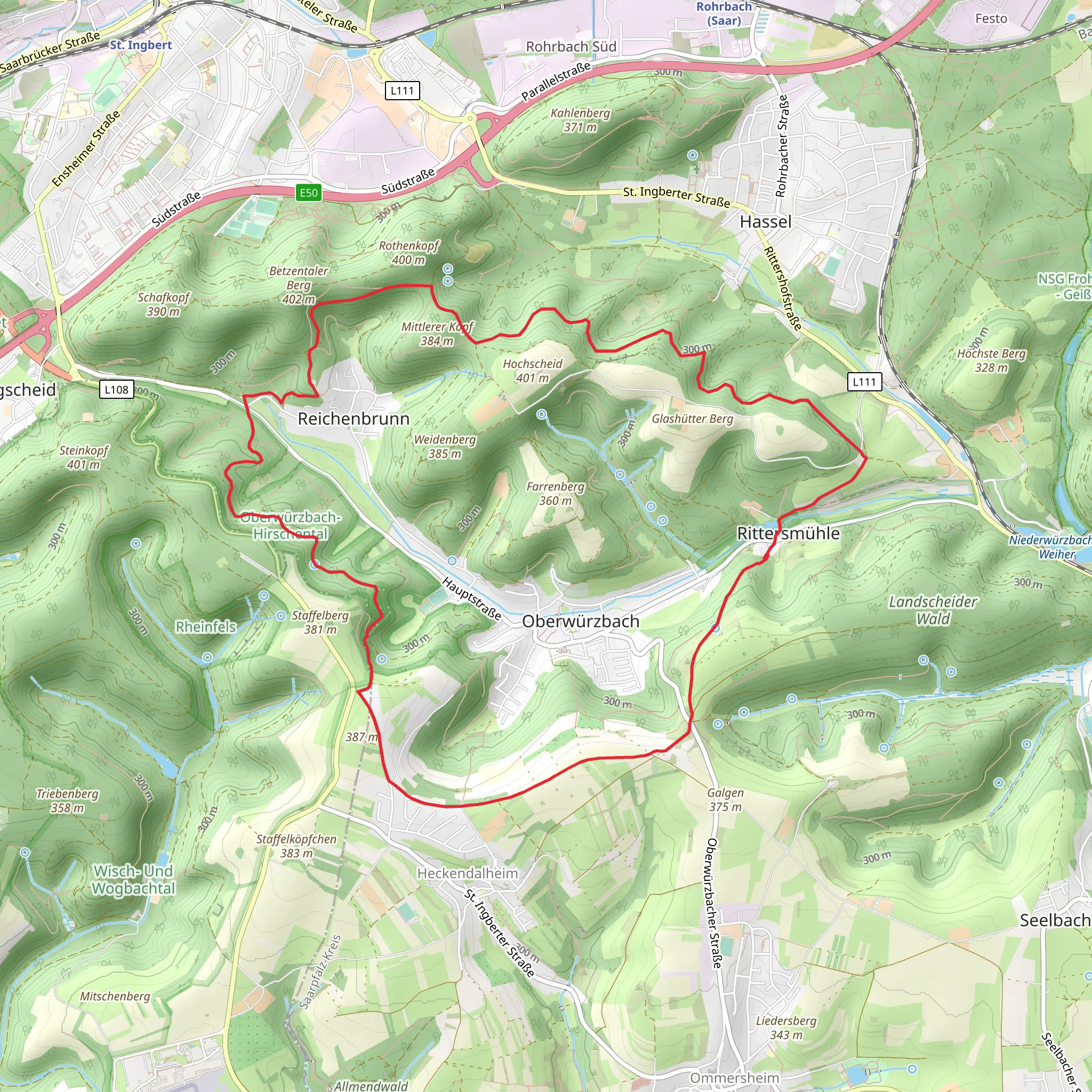 Oberwürzbach-Hirschental, Mittlerer Kopf and Rosenwald Loop - Rittersmühle mobile static map