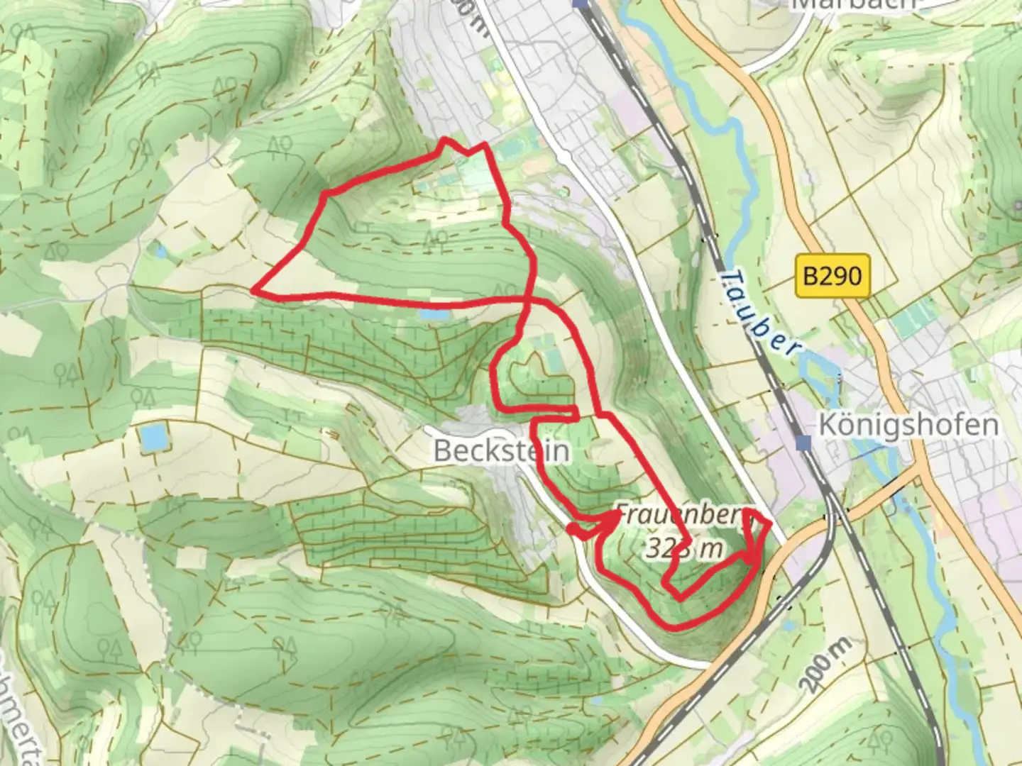 An image depicting the trail Frauenberg via Main Donau Weg and its surrounding area.
