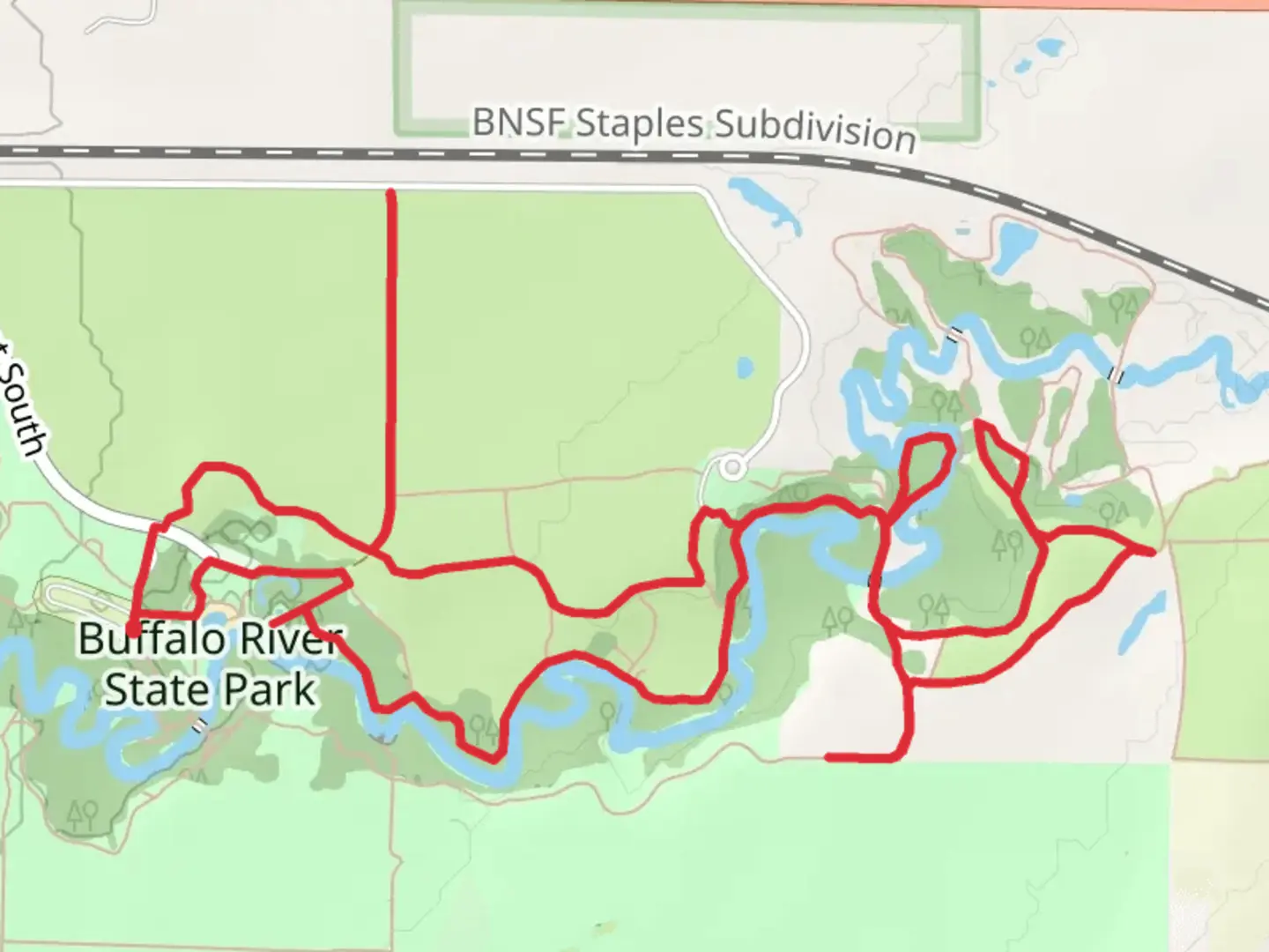 An image depicting the trail Buffalo River State Park Loop and its surrounding area.