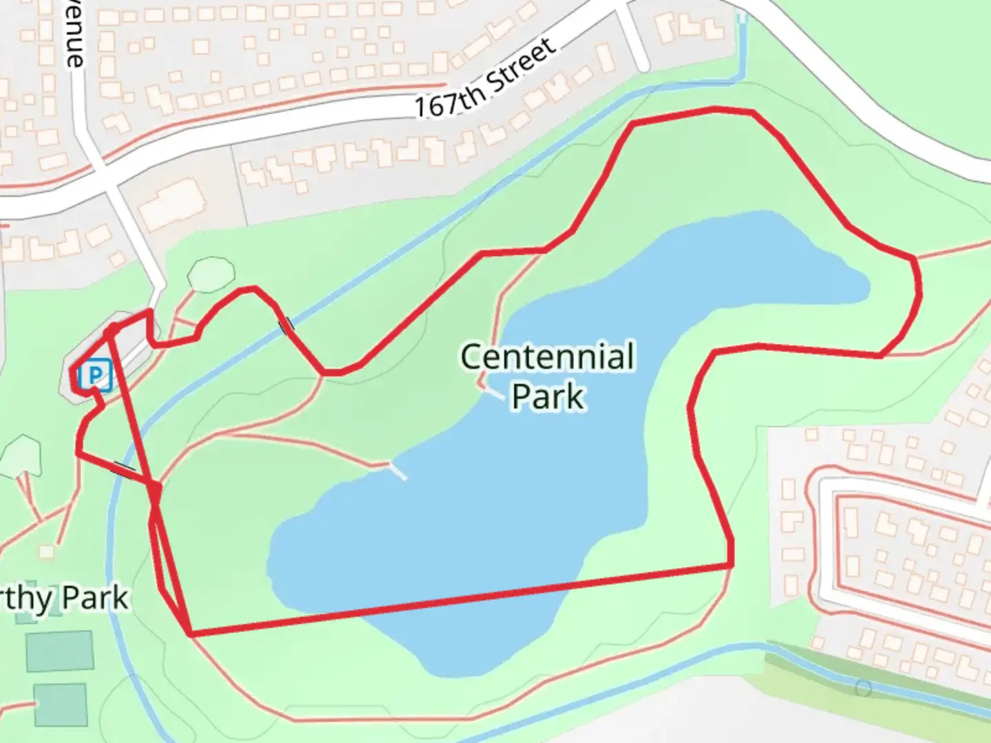 An image depicting the trail Centennial Park Loop and its surrounding area.