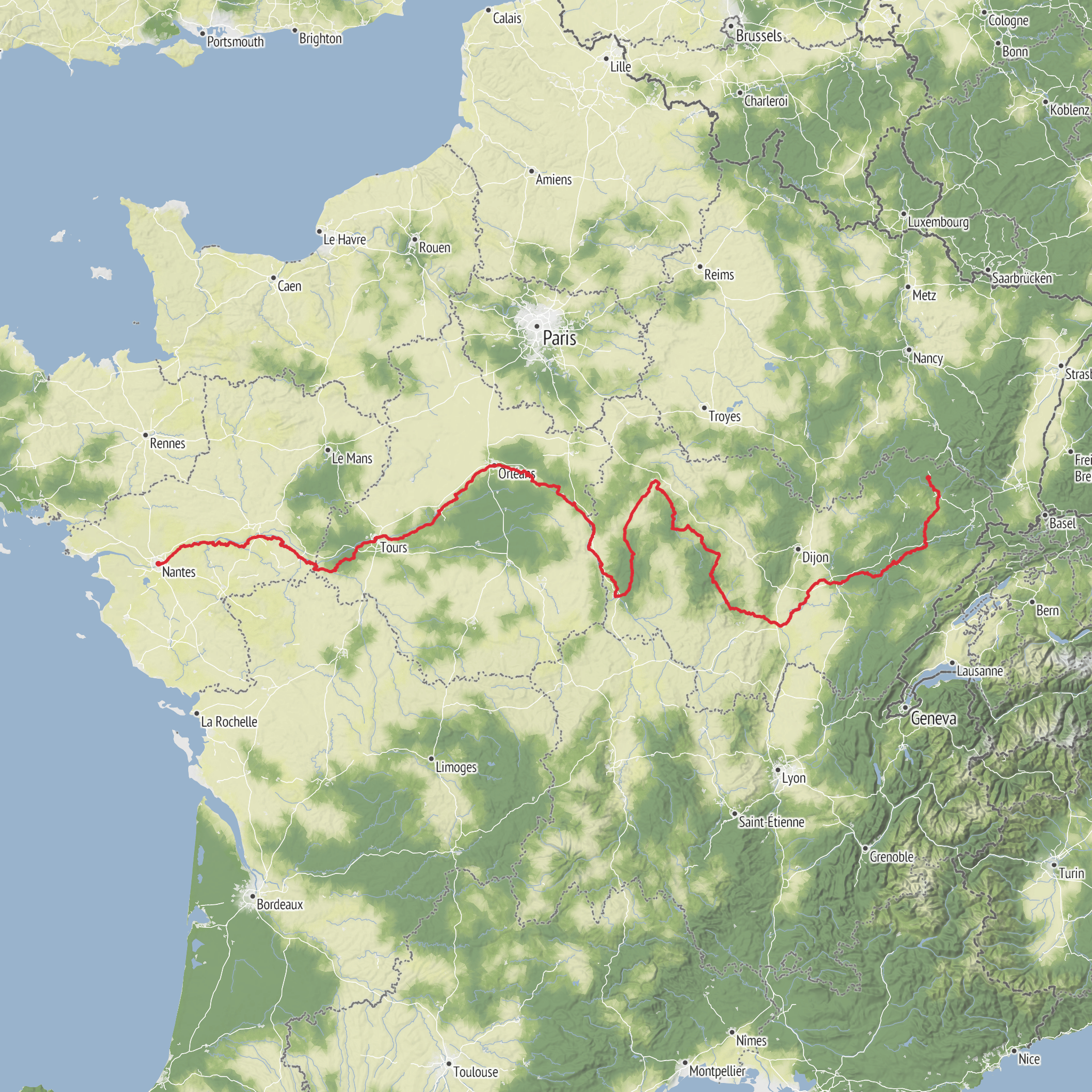 The Columban Way in France - Section 2 From Luxeuil to Nantes mobile static map
