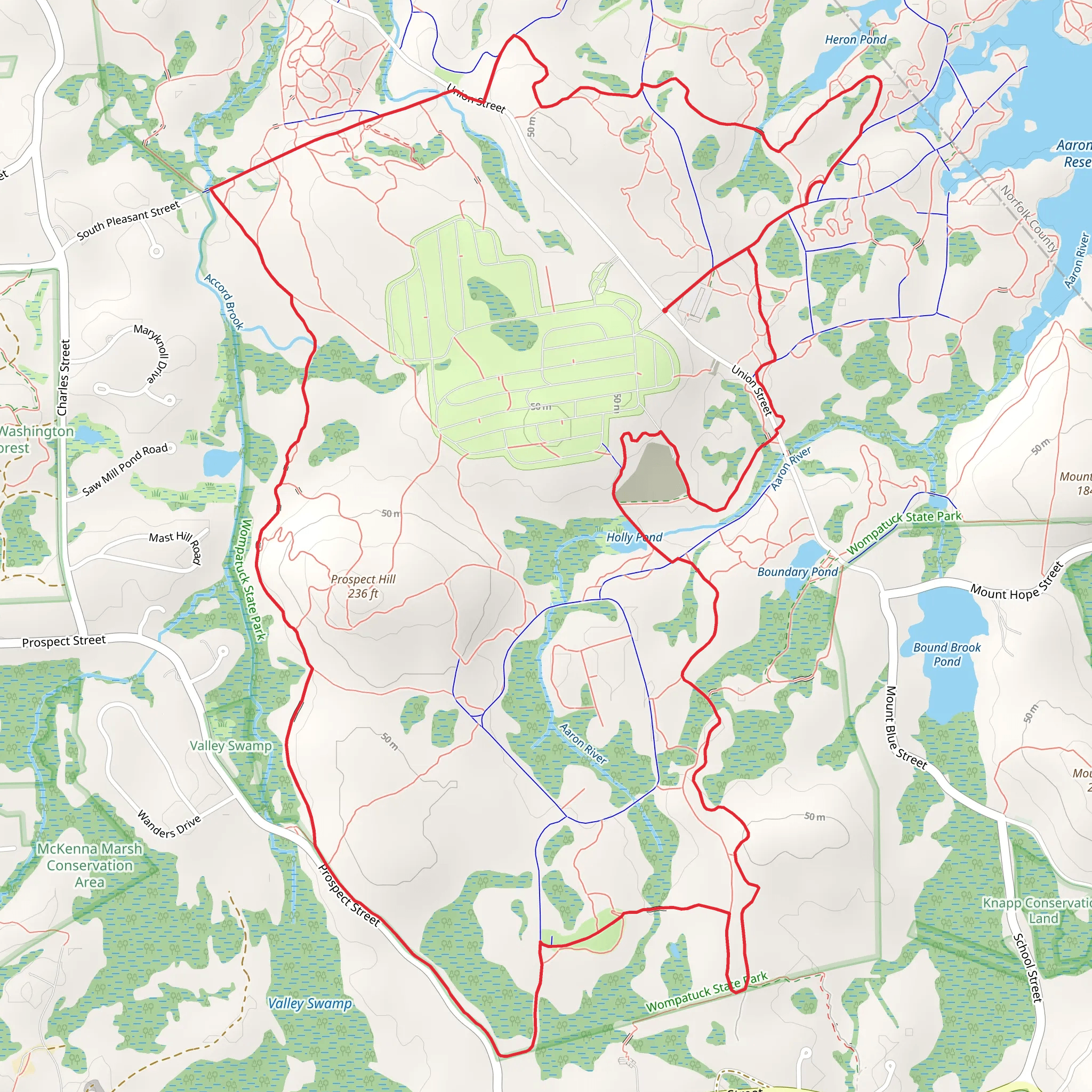 Loop around Union Street and Prospect Hill mobile static map