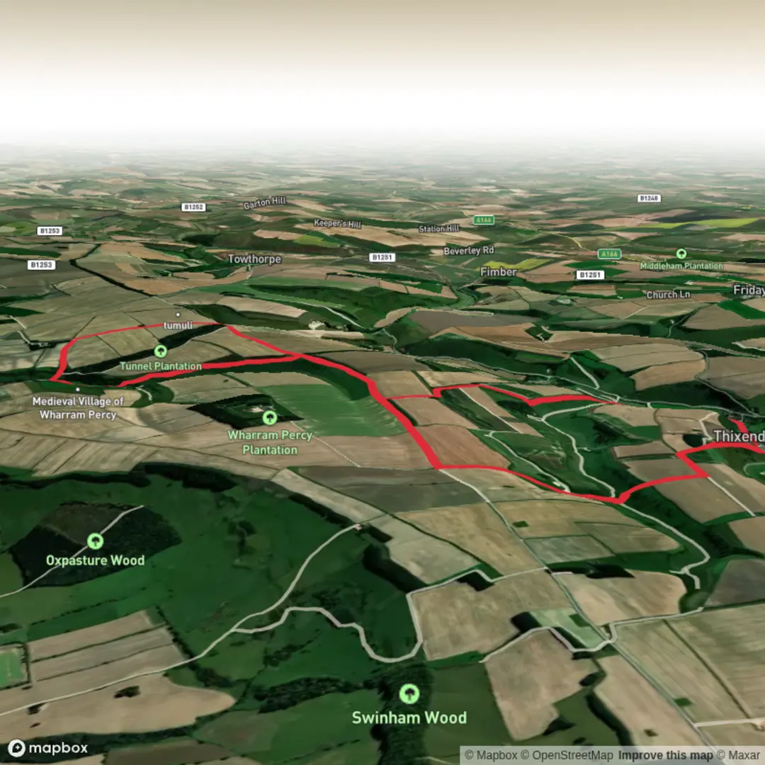 An image depicting the trail Wharram Quarry Nature Reserve- Thixendale Circular and its surrounding area.