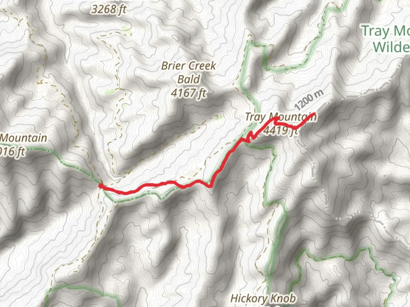 An image depicting the trail Tray Mountain from Indian Grave Gap and its surrounding area.