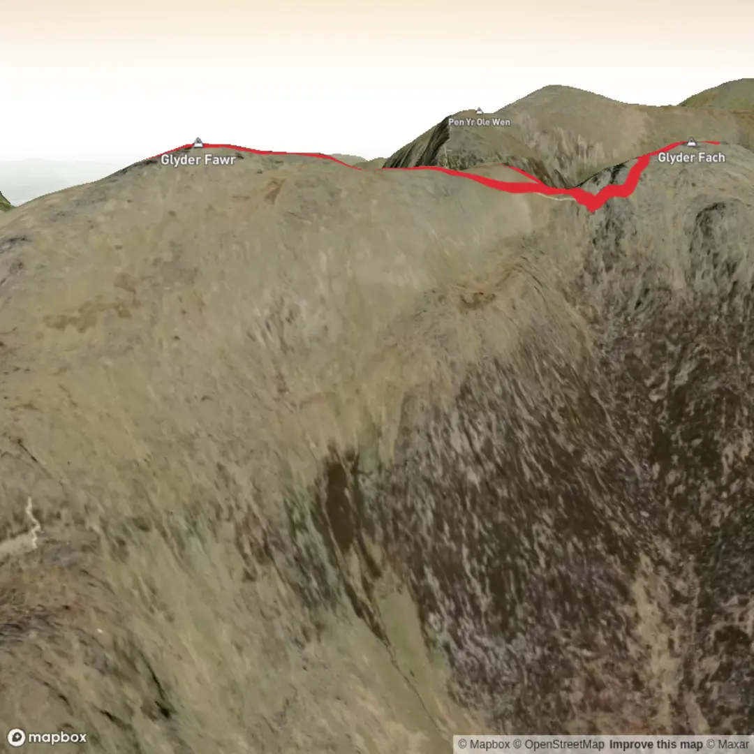 An image depicting the trail The Glyders and Devils Kitchen Via Y Gribin and its surrounding area.