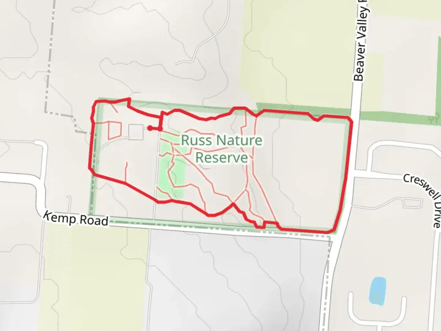 An image depicting the trail Russ the Beaver Loop and its surrounding area.