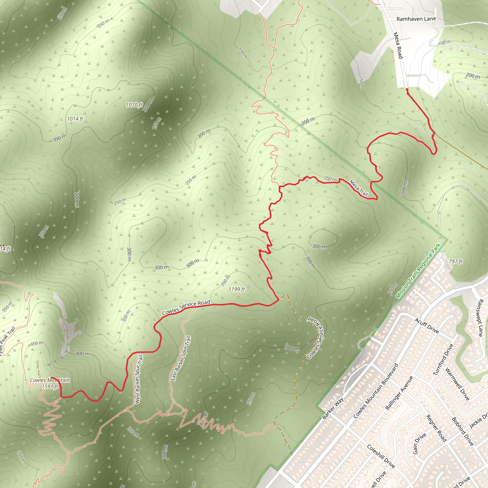 Cowles Mountain via Mesa Trail mobile static map