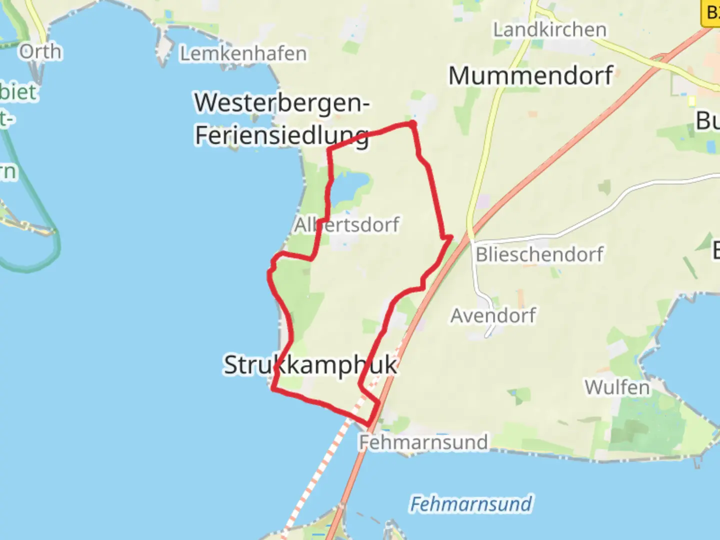 An image depicting the trail Albertsdorf and Strukkamp Loop and its surrounding area.