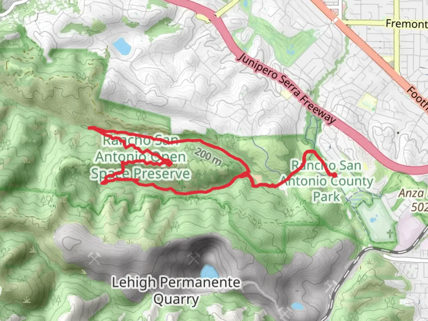 An image depicting the trail Meadow Loop via Ohlone Creek and its surrounding area.