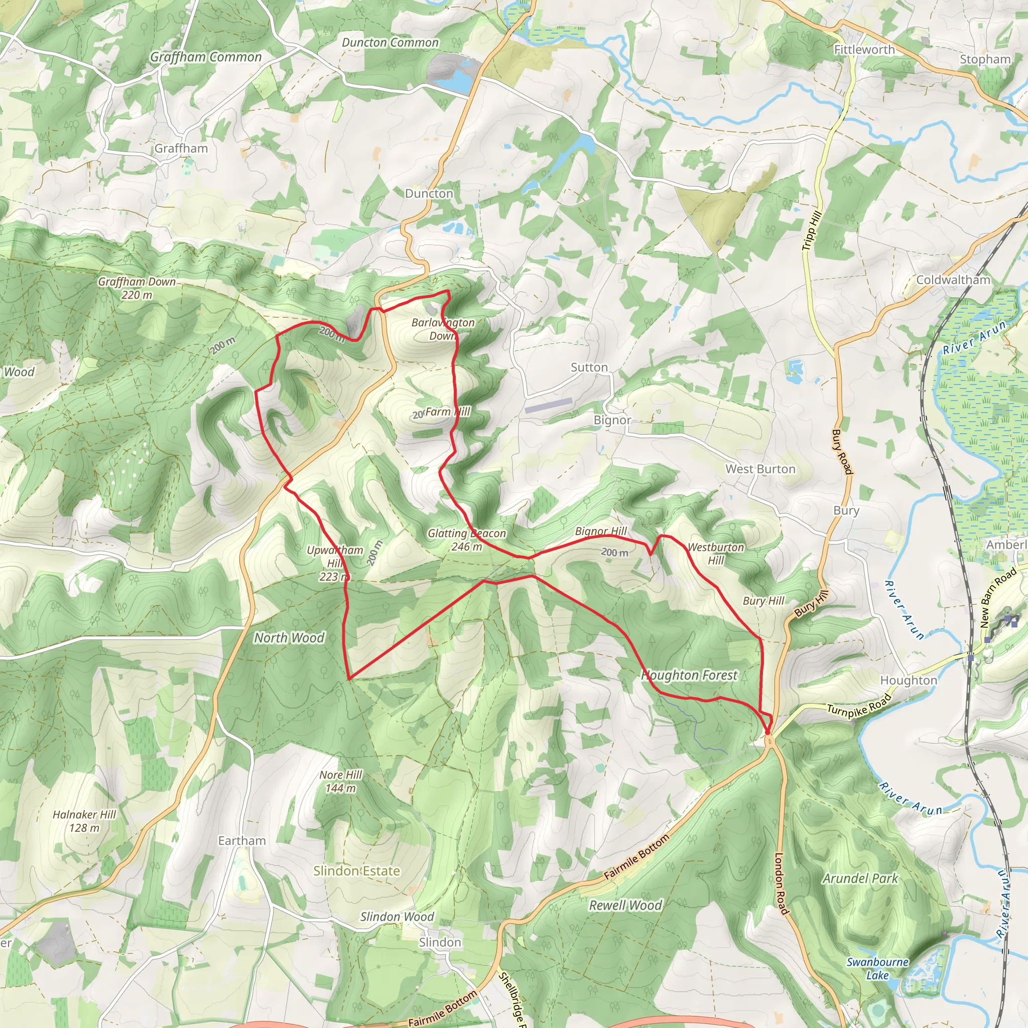 Houghton Forest and Upwaltham Loop mobile static map