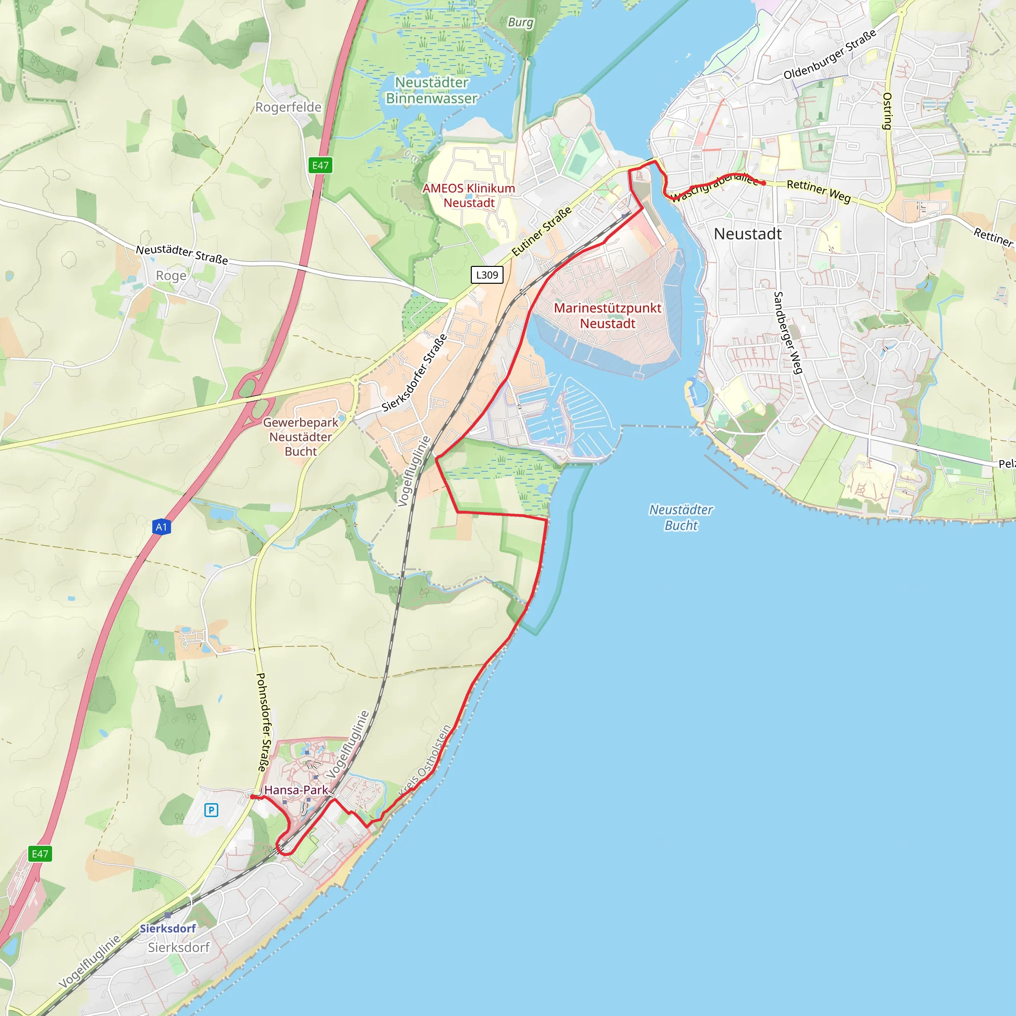 Hundestrand via An den Gleisen and Holmer Weg mobile static map