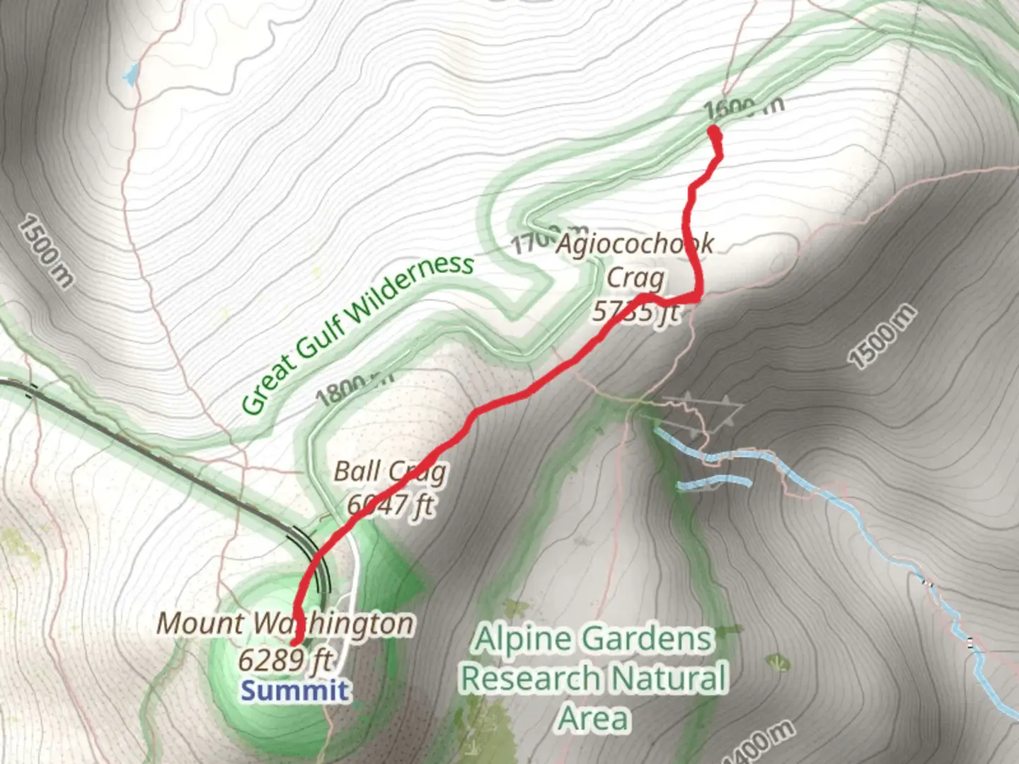 An image depicting the trail Agiocochook Crag and Ball Crag Trail and its surrounding area.