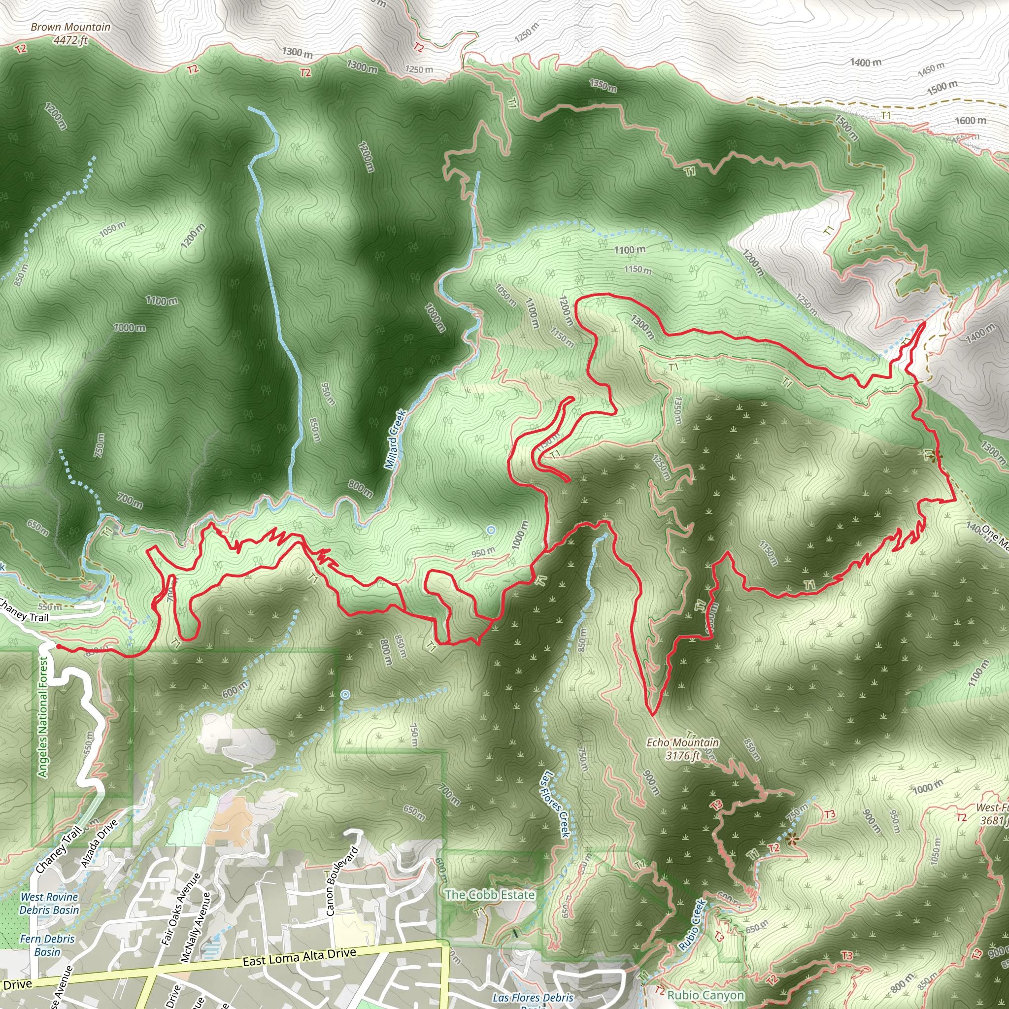 Mount Lowe Railway and Sunset Ridge Loop Trail mobile static map