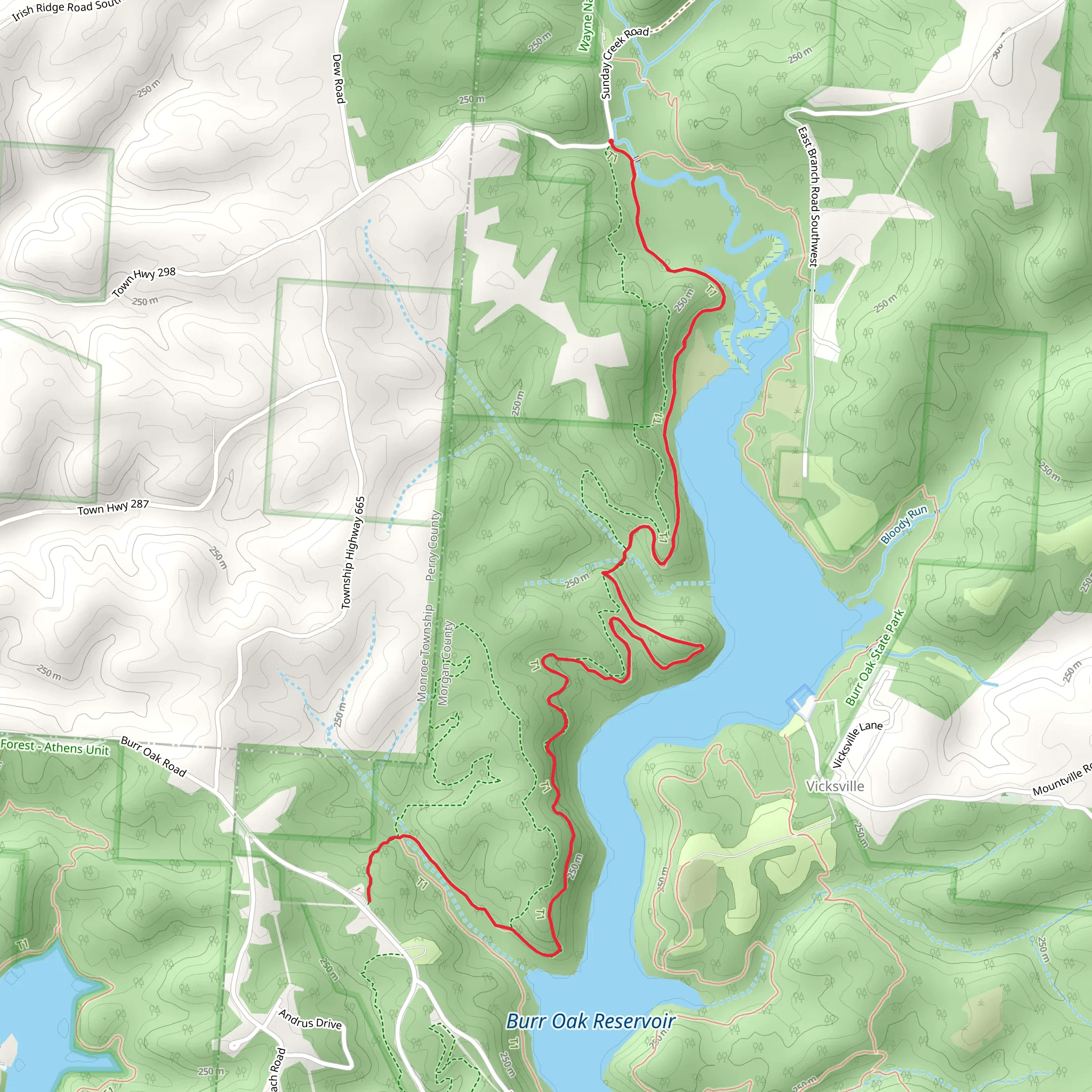 Burr Oak Backpack Trail - Sunday Creek Road mobile static map