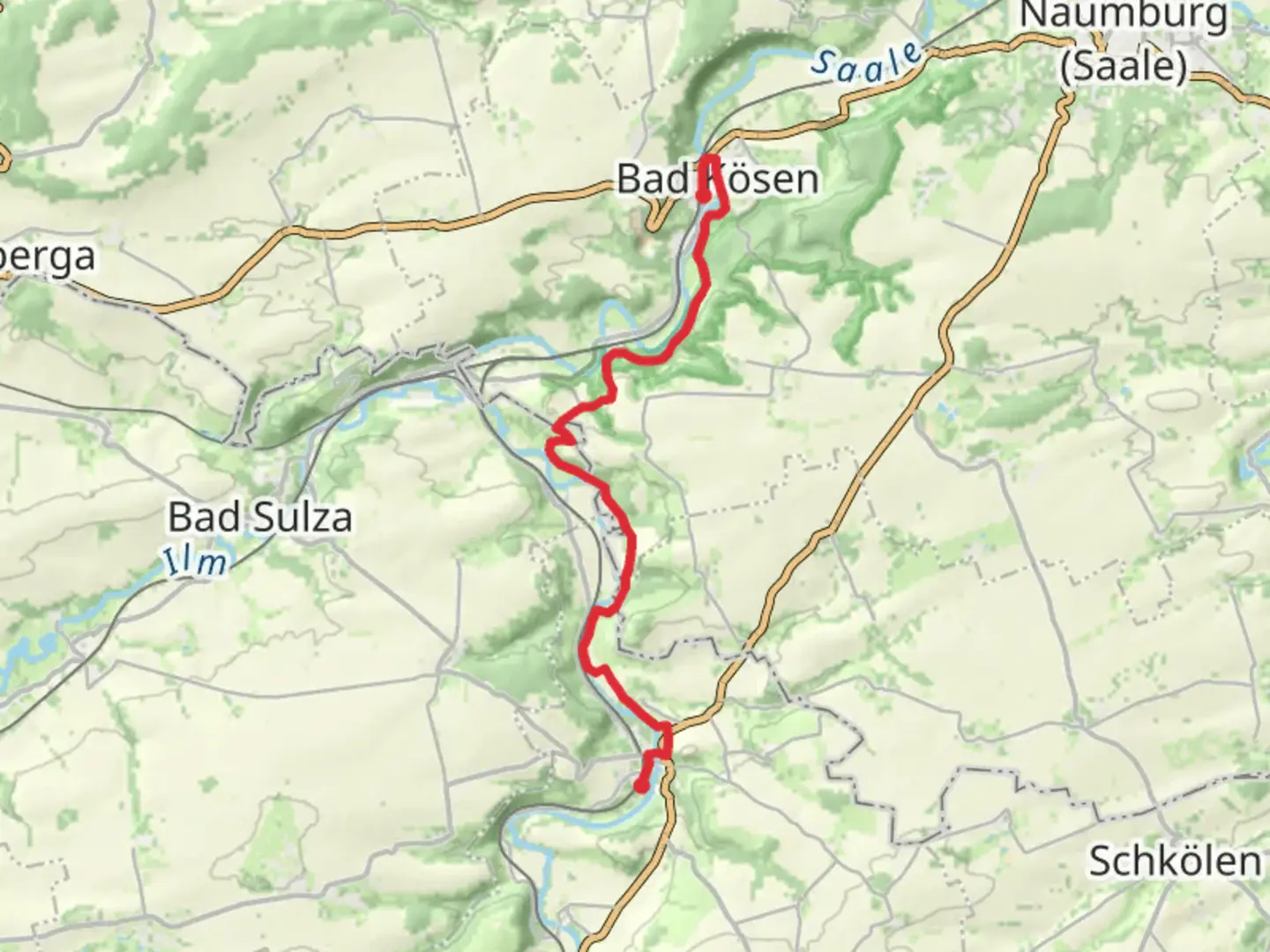An image depicting the trail Camburg to Bad Kosen Walk and its surrounding area.