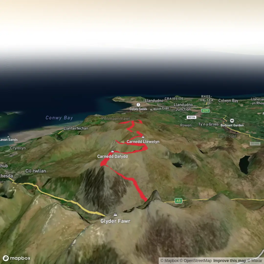An image depicting the trail Carneddau Traverse and its surrounding area.