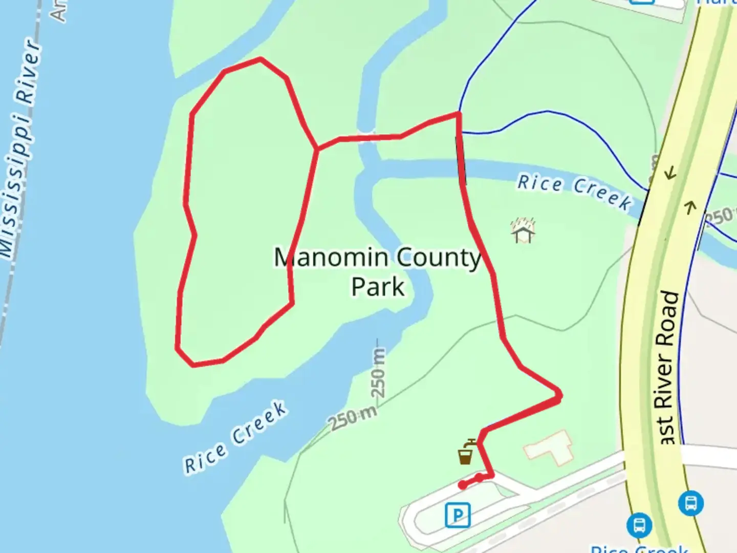 An image depicting the trail Manomin County Park Loop and its surrounding area.