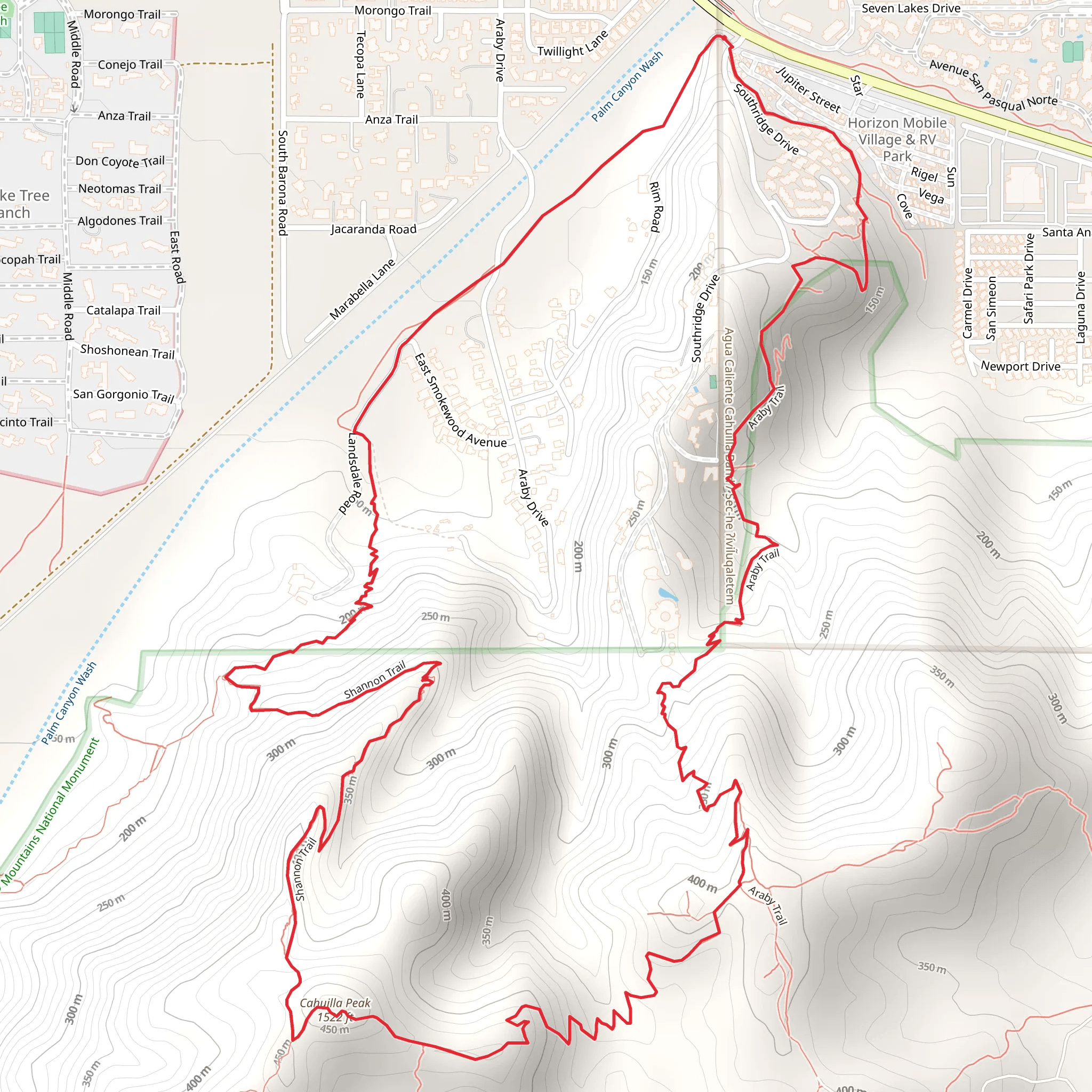 Araby, Cahuilla Peak and Shannon Loop Trail mobile static map