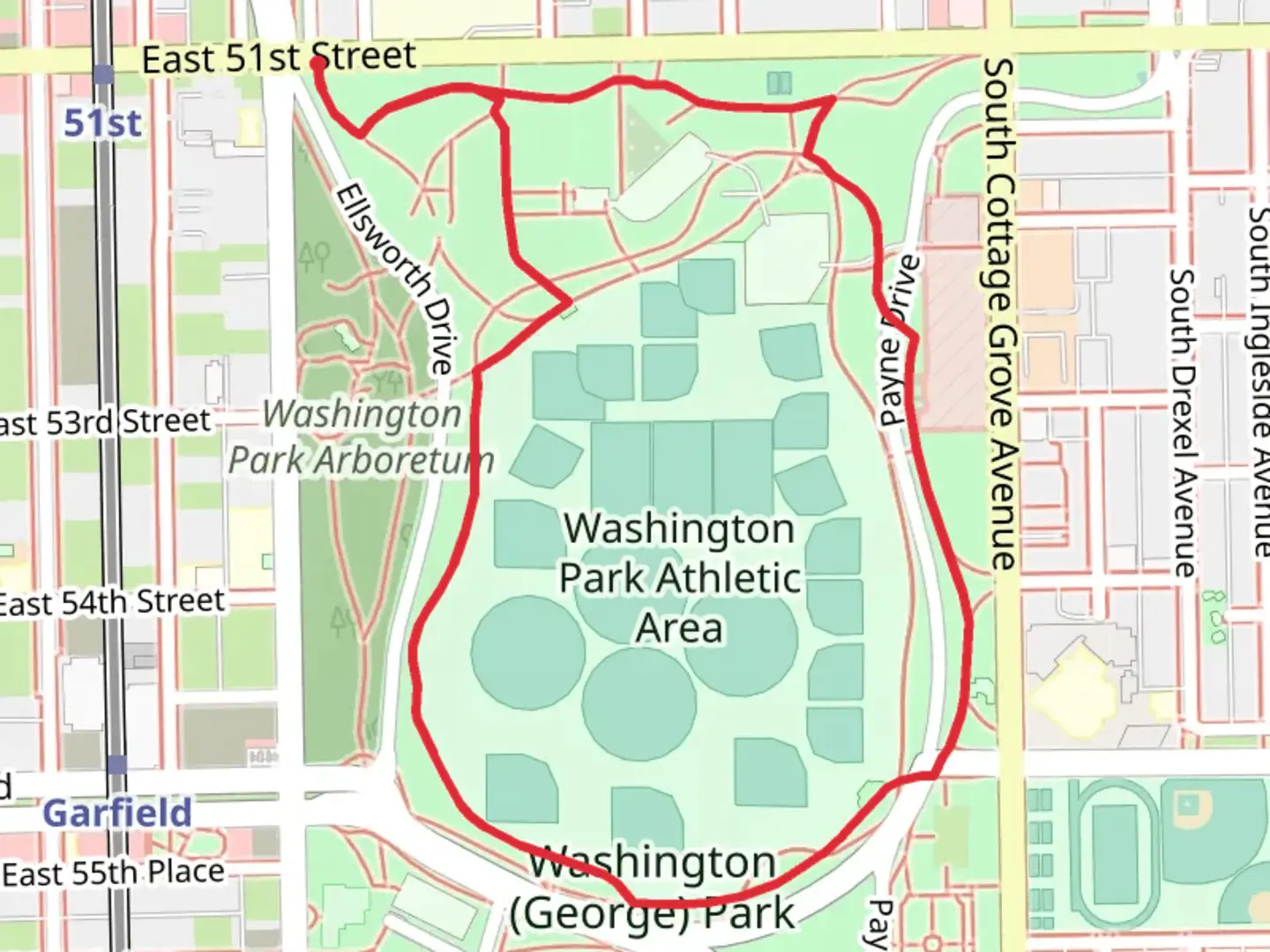 An image depicting the trail Washington Park Loop and its surrounding area.