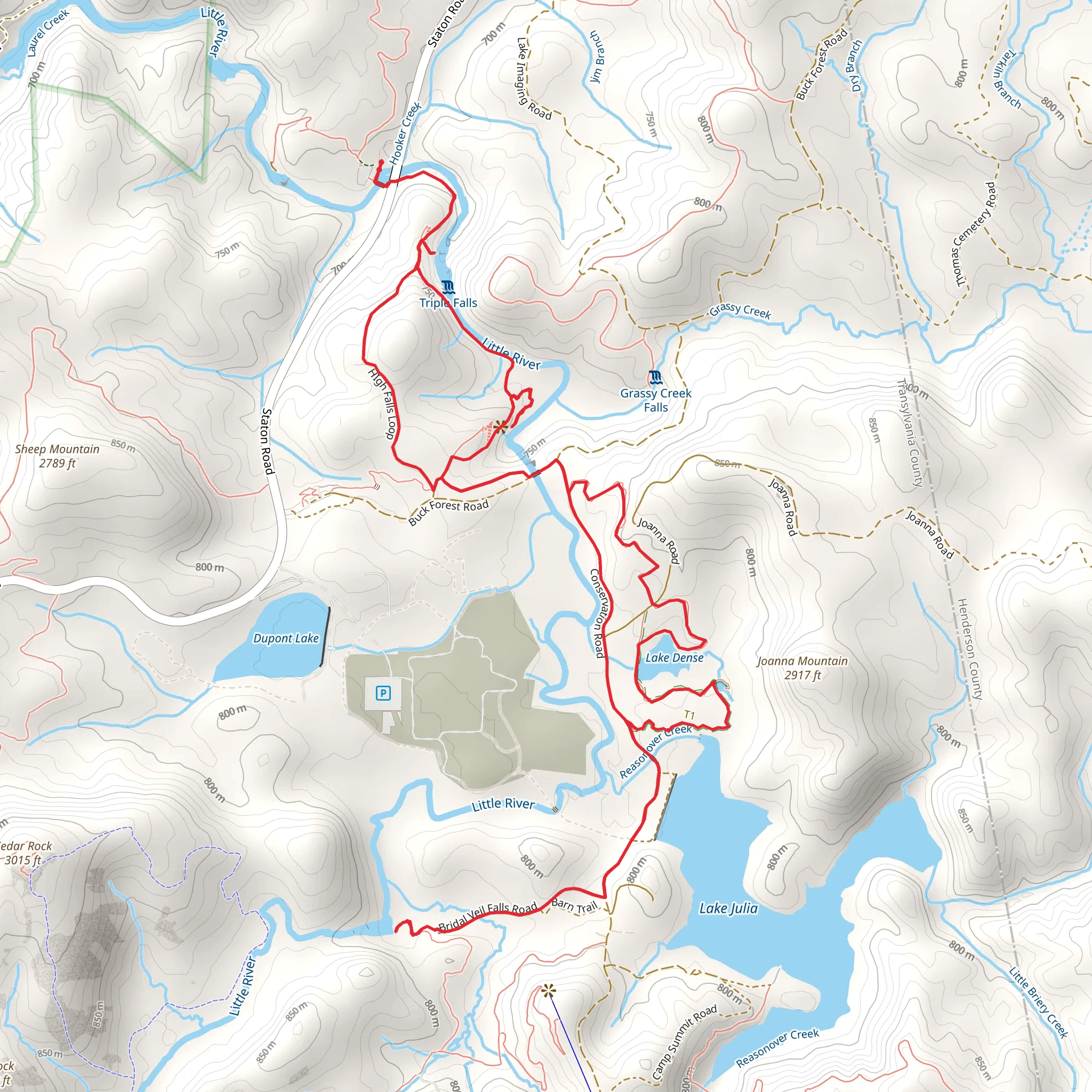 Triple Falls Trail and Three Lakes Trail Out and Back mobile static map