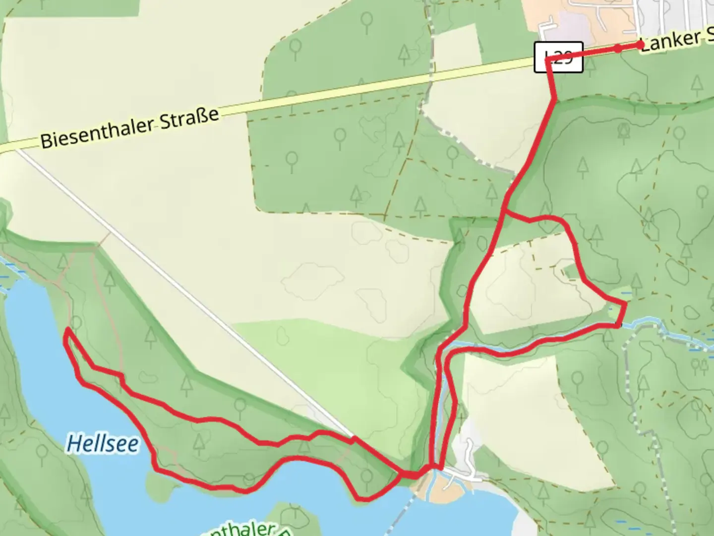 An image depicting the trail Hellsee and Hellmuhler Fließ Loop and its surrounding area.