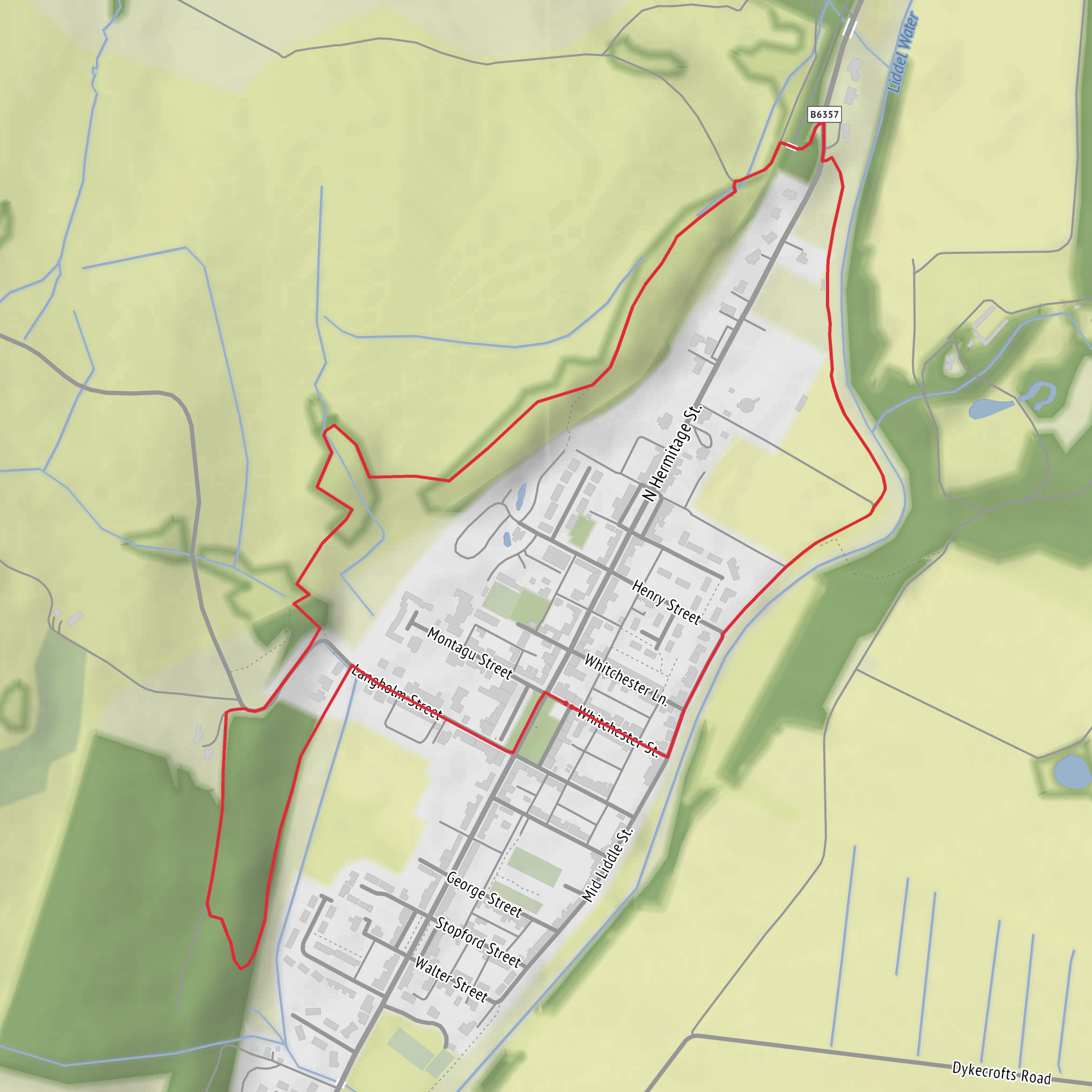 Newcastleton Liddle Water and Woodland Loop mobile static map