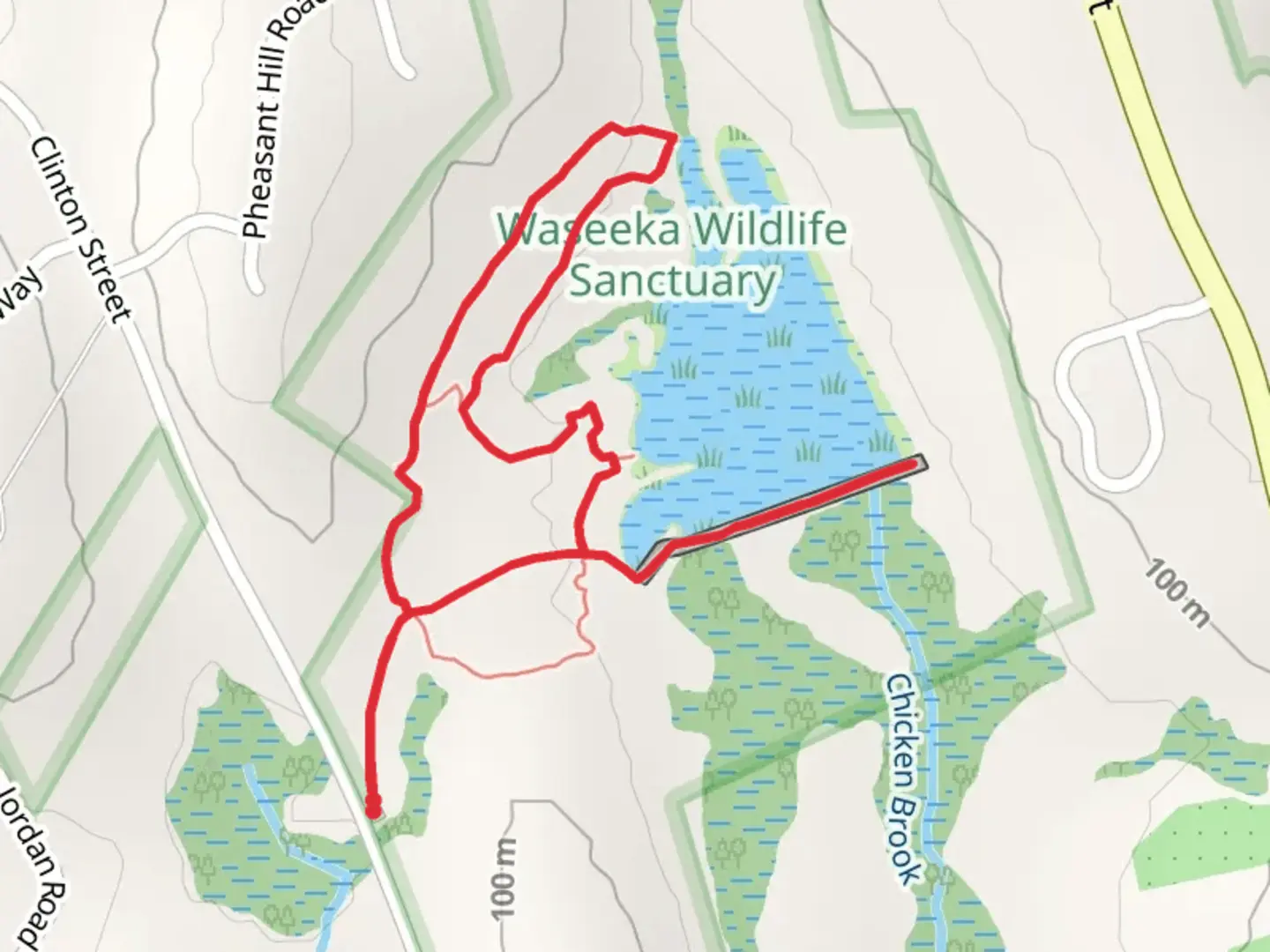 An image depicting the trail Mass Audubon Waseeka Loop Trail and its surrounding area.