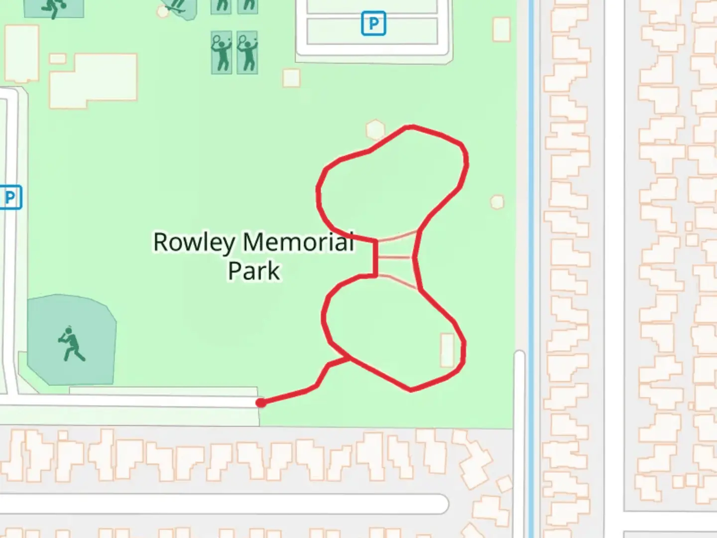 An image depicting the trail Rowley Memorial Park Loop and its surrounding area.